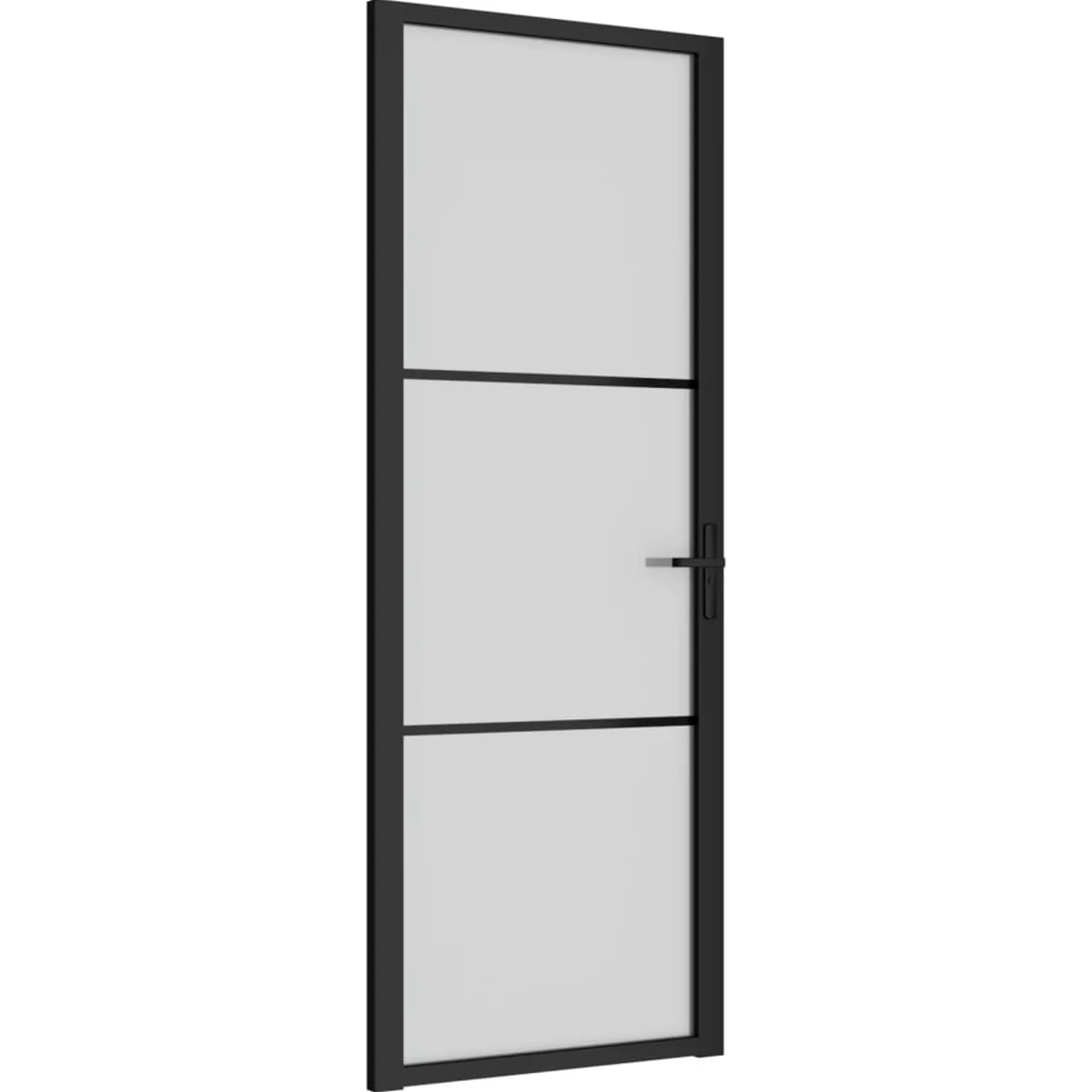 IKAYAA Porta Interna in Vetro e Alluminio Battente - Nero e Ghiaccio - 76 x 201.5 cm - Tipo 2