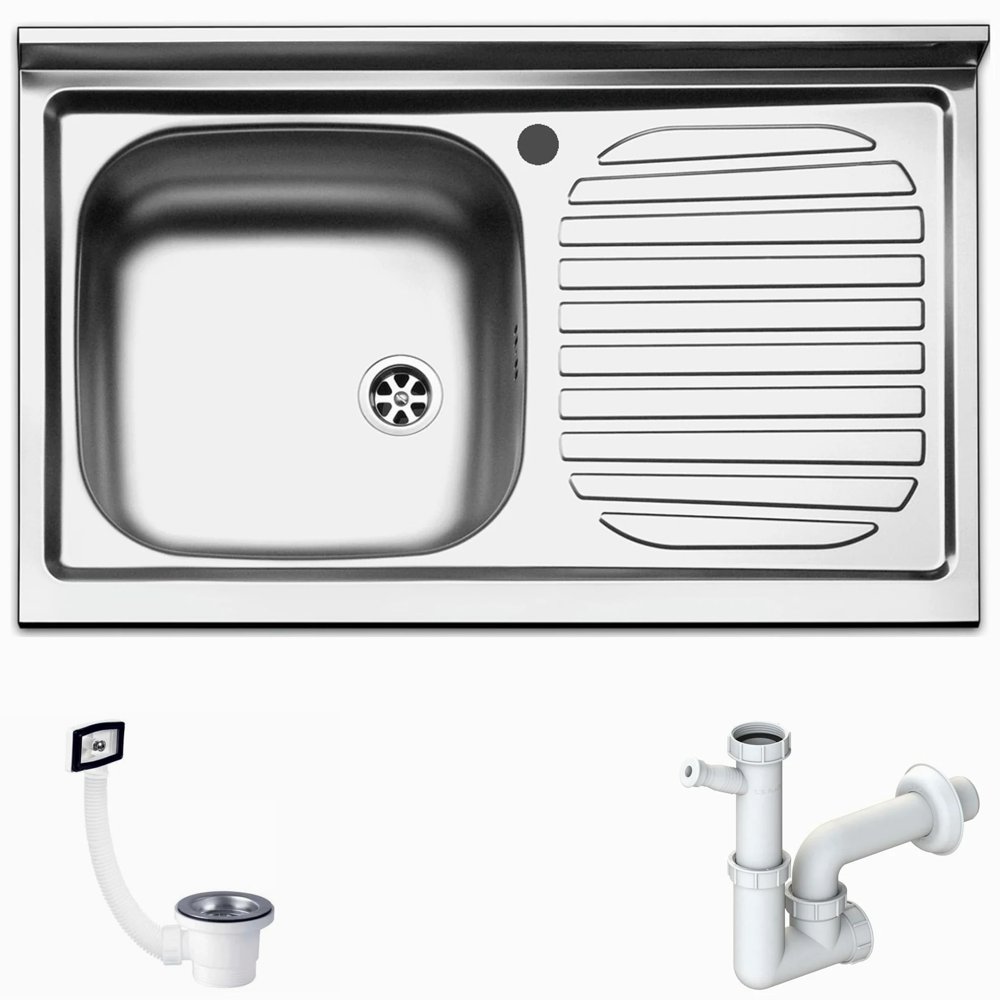 Lavello d'appoggio in acciaio inox Con 1 vaschetta 80cm gocciolatoio a sx