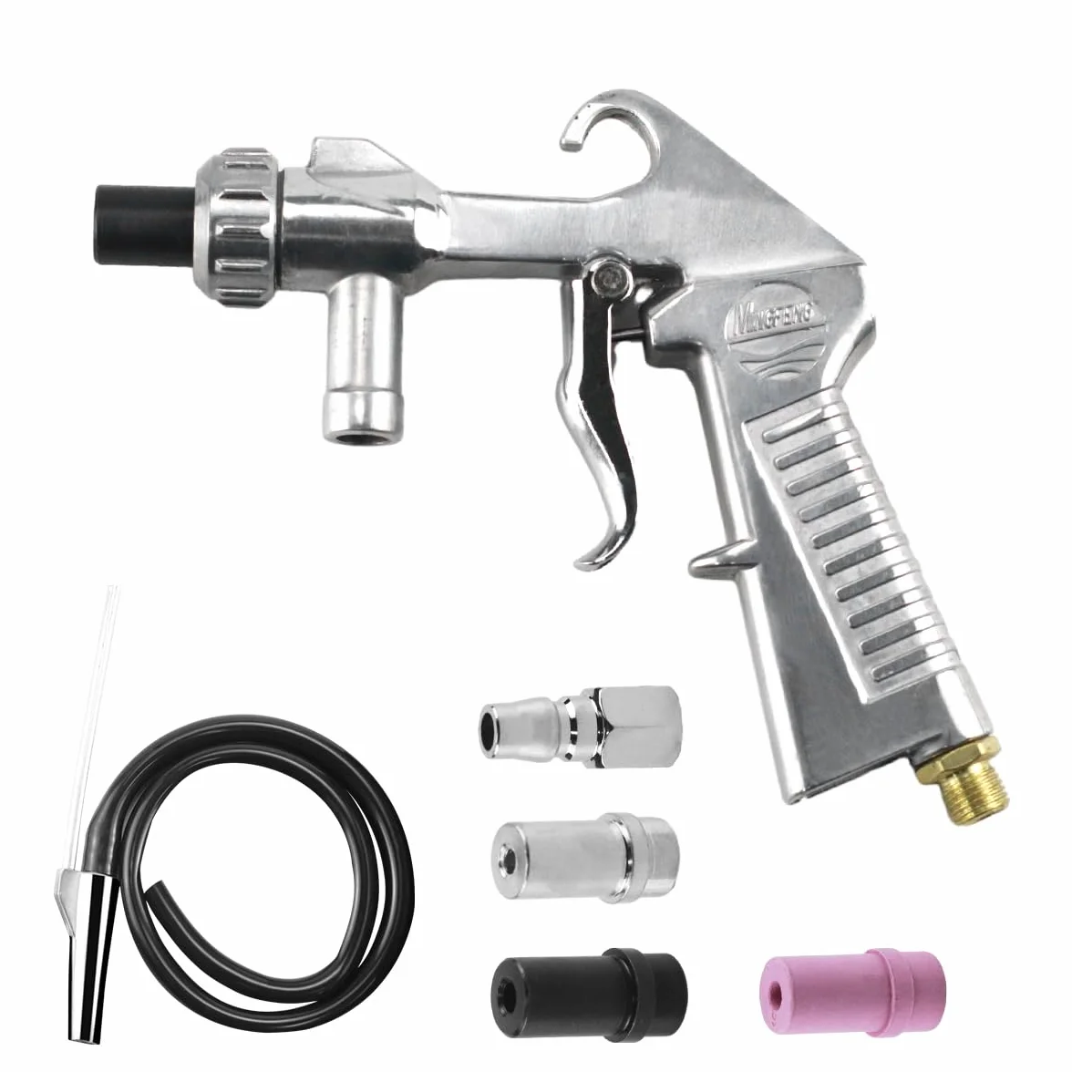 Pistola Sabbiatrice per Compressore, Sandblaster Set Portatile, con Tubo in Gomma (1 m), ugello in metallo e Ugelli in Ceramica un Raccordo ad aria, per Lucidatura Superficiale