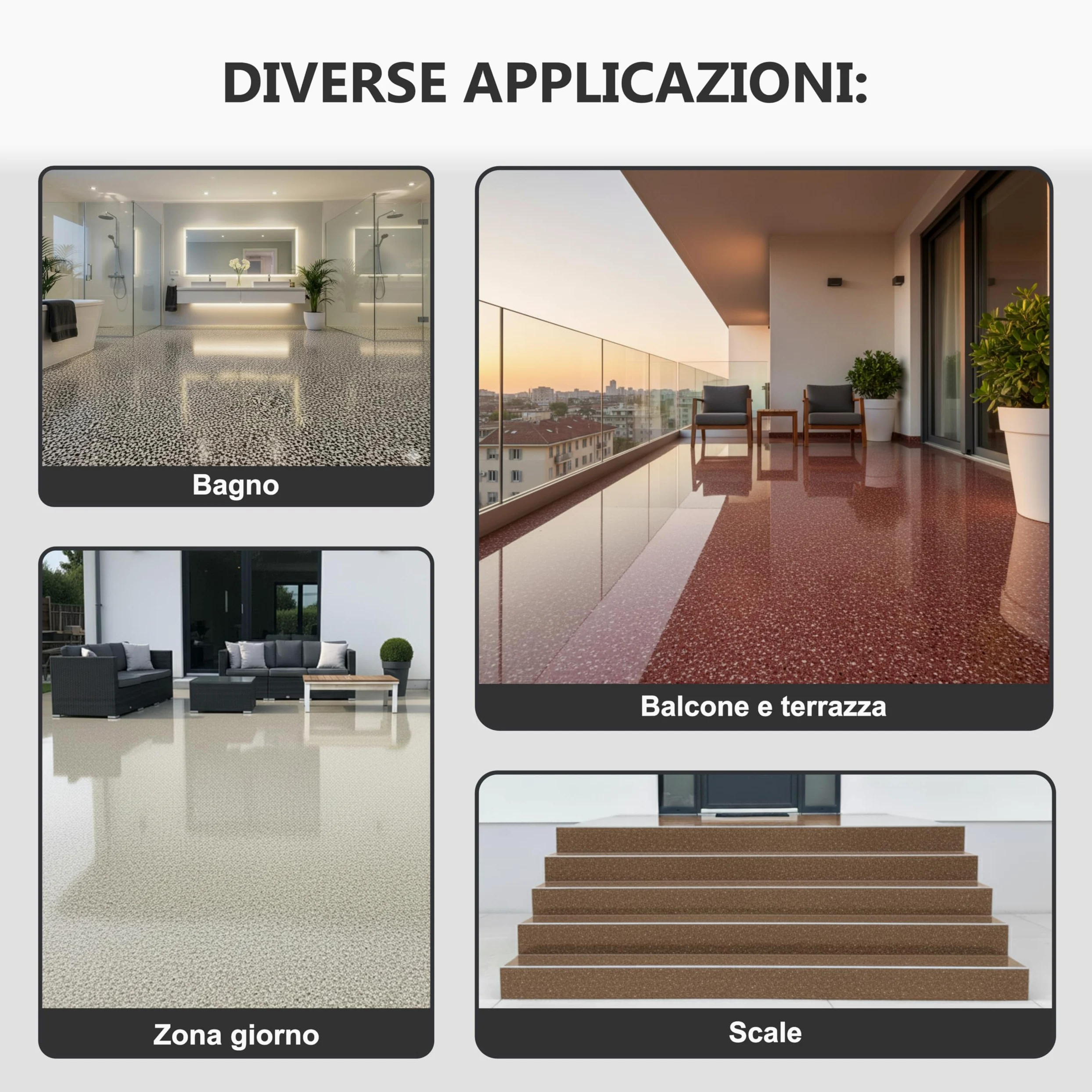 Tappeto da pavimento in ghiaia marmorizzata GHIAINO RESINATO W730 Bianco Carrara 1-4mm - 2qm
