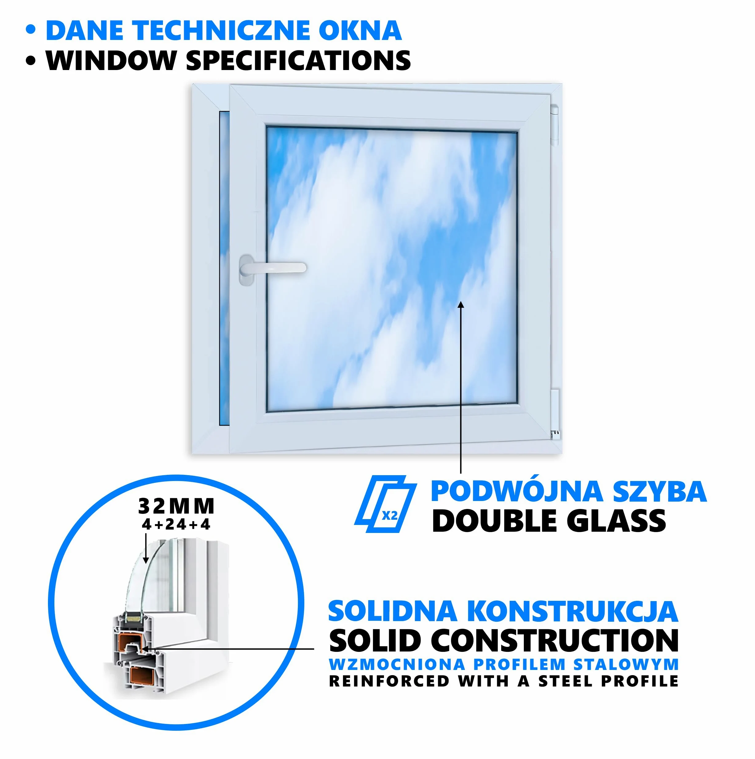 LORAC | Finestra in PVC bianca, 800x800mm, DIN Destra, inclinabile e apribile, doppio vetro, a risparmio energetico – Finestra con certificato CE per cantina e appartamento