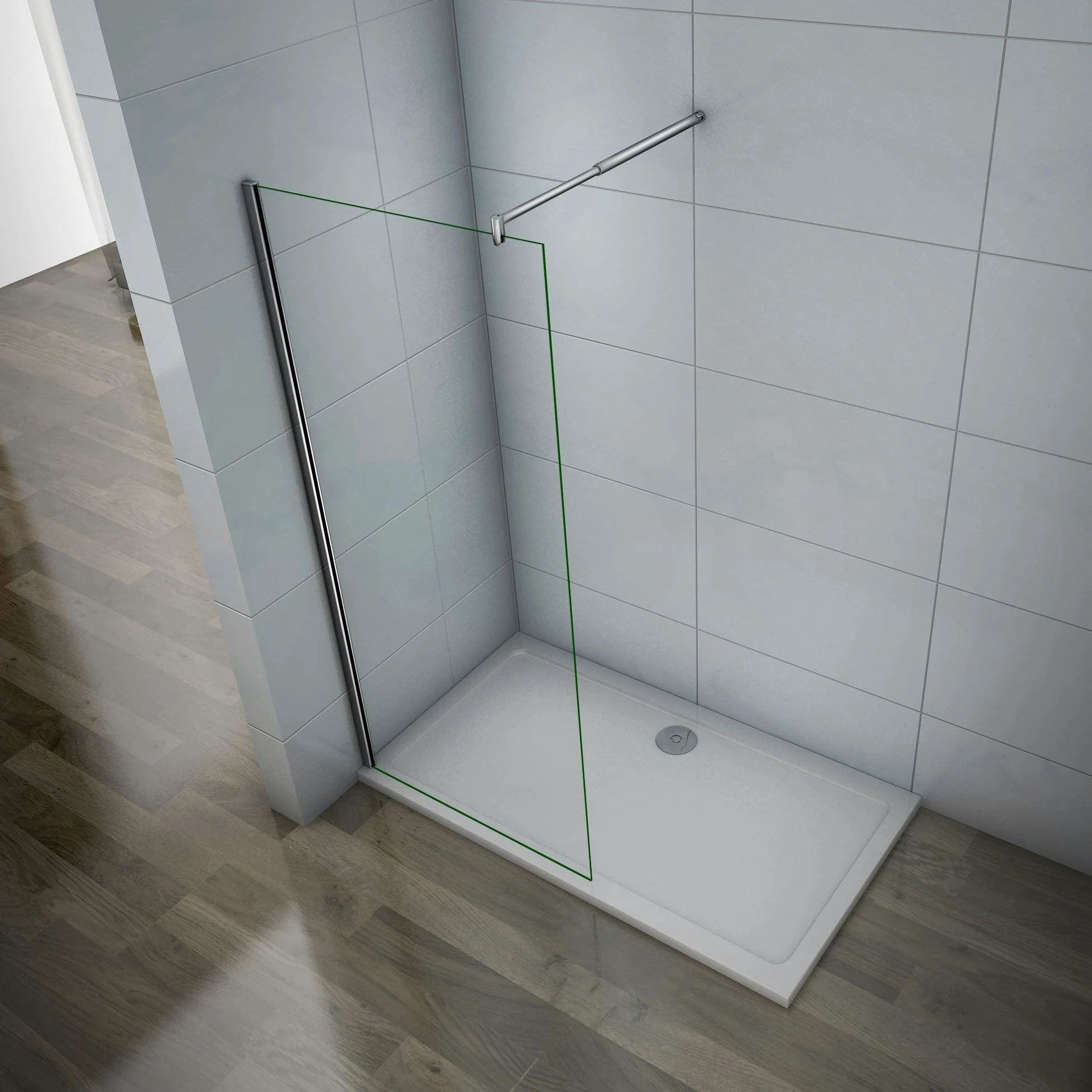 Parete Doccia Walk In Vetro Temperato Trasparente Anticalcare 8 mm Con Barra Stabilizzatrice regolabile da 70-120cm misura 80x200cm