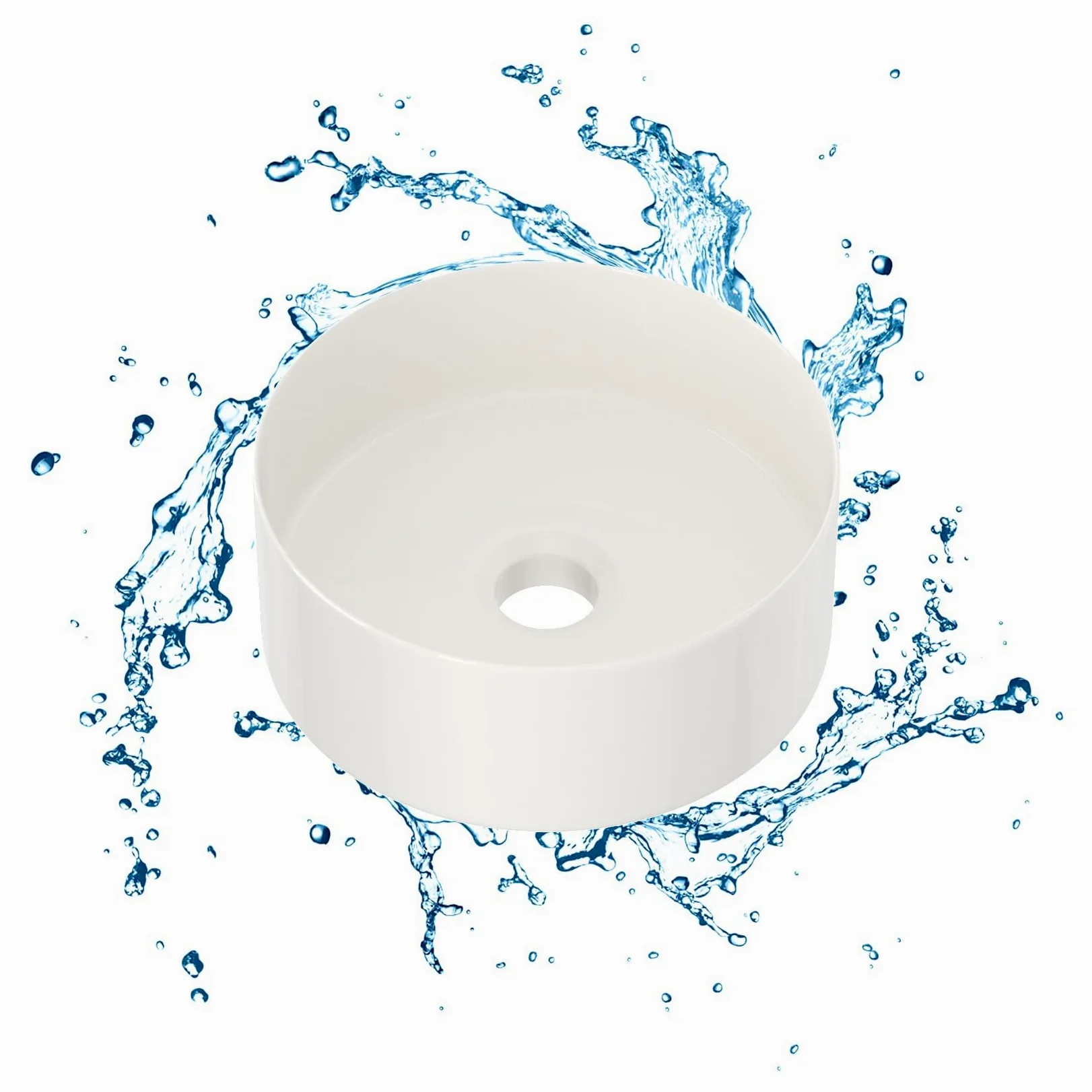 Lavabo rotondo, piccolo lavabo da appoggio, lavabo a mano in elegante design facile da pulire, per bagno e WC degli ospiti (bianco lucido, 31 x 31 x 11 cm)