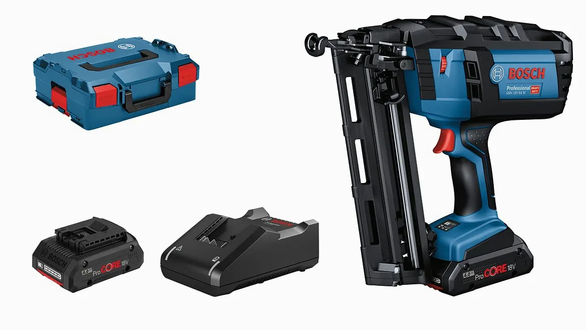 Bosch Professional 18V System Chiodatrice a Batteria Gnh 18V-64 M (Ø Chiodi Max. 1,6 Mm, Lung. Chiodi 64 Mm, 2 Batterie Procore18V 4.0Ah, Caricabatteria Gal 18V-40, in L-Boxx 136)