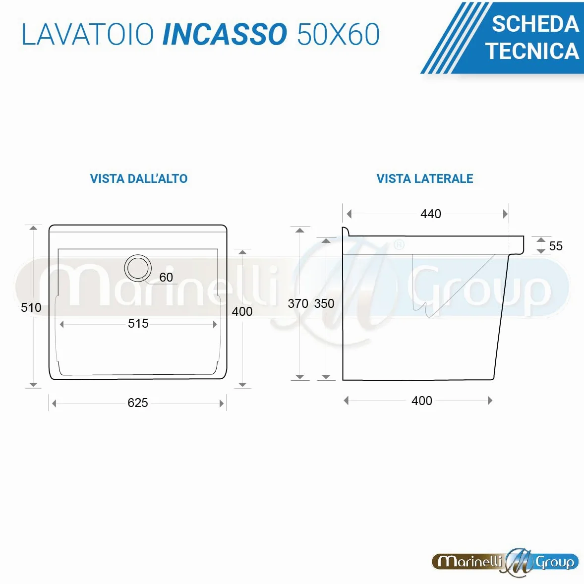 MarinelliGroup MOBILE lavatoio in ALLUMINIO con vasca in CERAMICA 63 X 51 X 86 con foro troppo pieno ALMA
