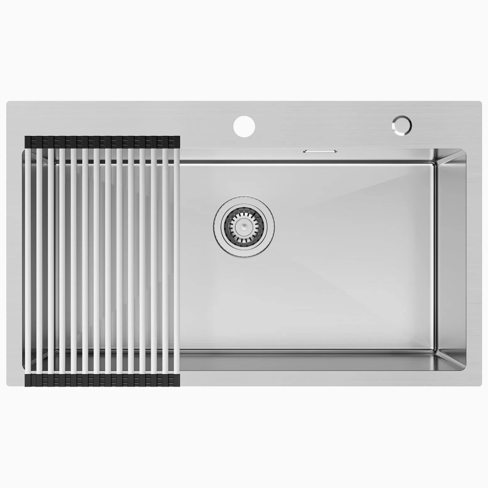 Auralum Lavandino Cucina 75 x 45 cm, Lavello Cucina 1 Vasca con Gocciolatoio, Lavabo Cucina Acciaio Inox da Appoggio con Troppopieno, Sifone e Set di Drenaggio