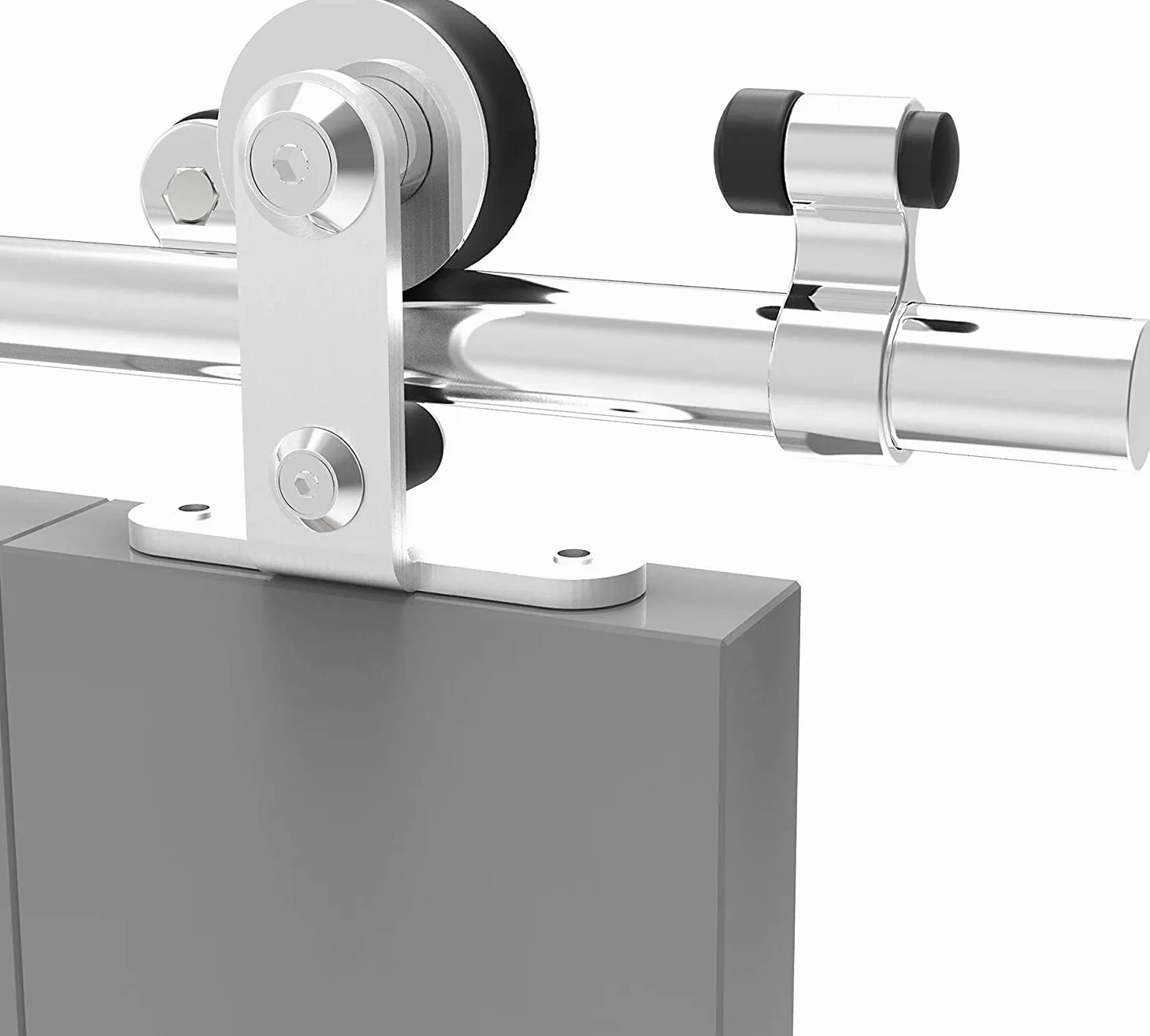 TSMST Binario scorrevole in acciaio inox, 228 cm, per porte in legno, senza intoppi e silenziosi (gancio a forma di T)