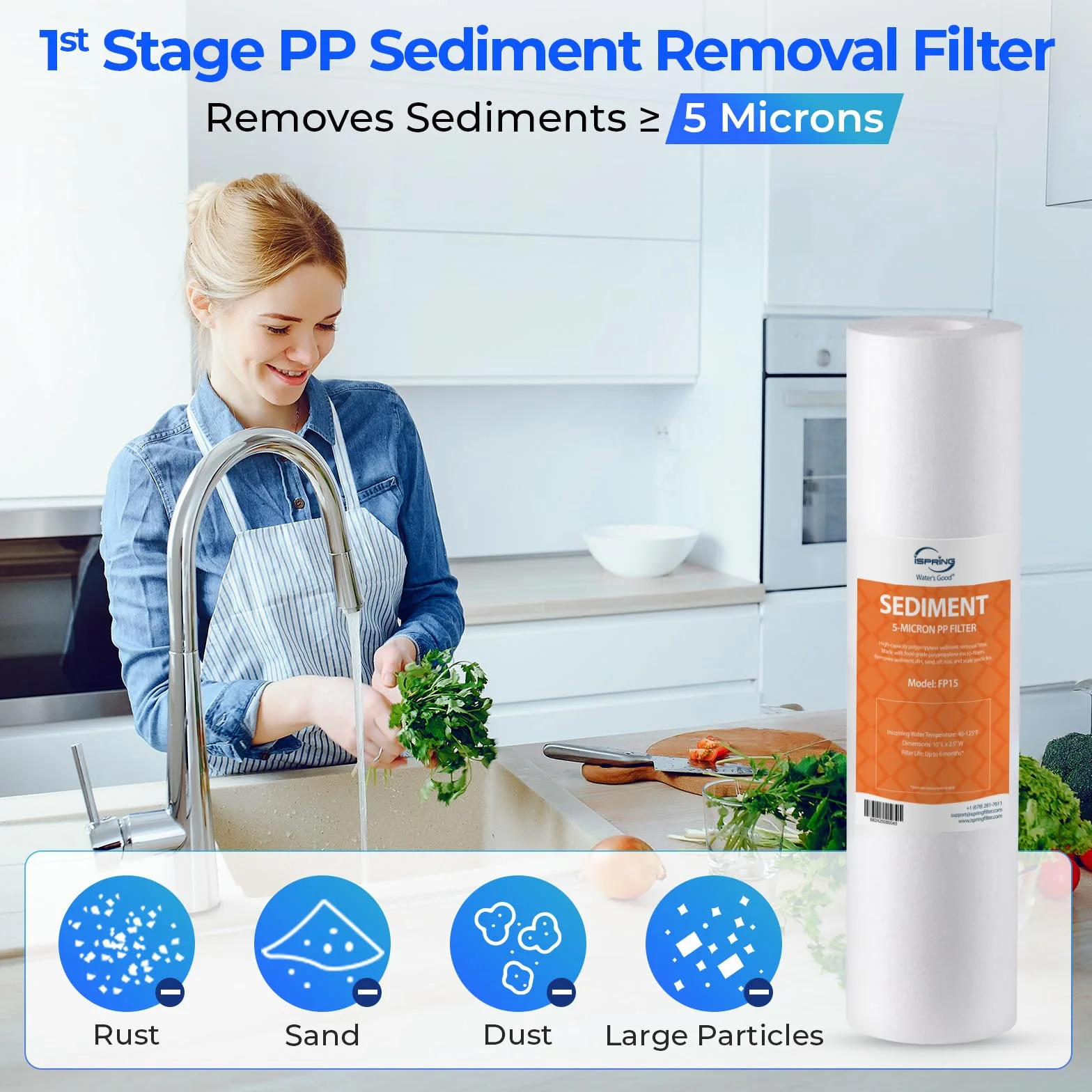 iSpring F9K Set di Cartucce di Ricambio per Filtro dell'acqua 1 Anno per Sistemi di Filtrazione a Osmosi Inversa Minerale Alcalina a 6 Stadi, Senza Membrana RO, Bianco