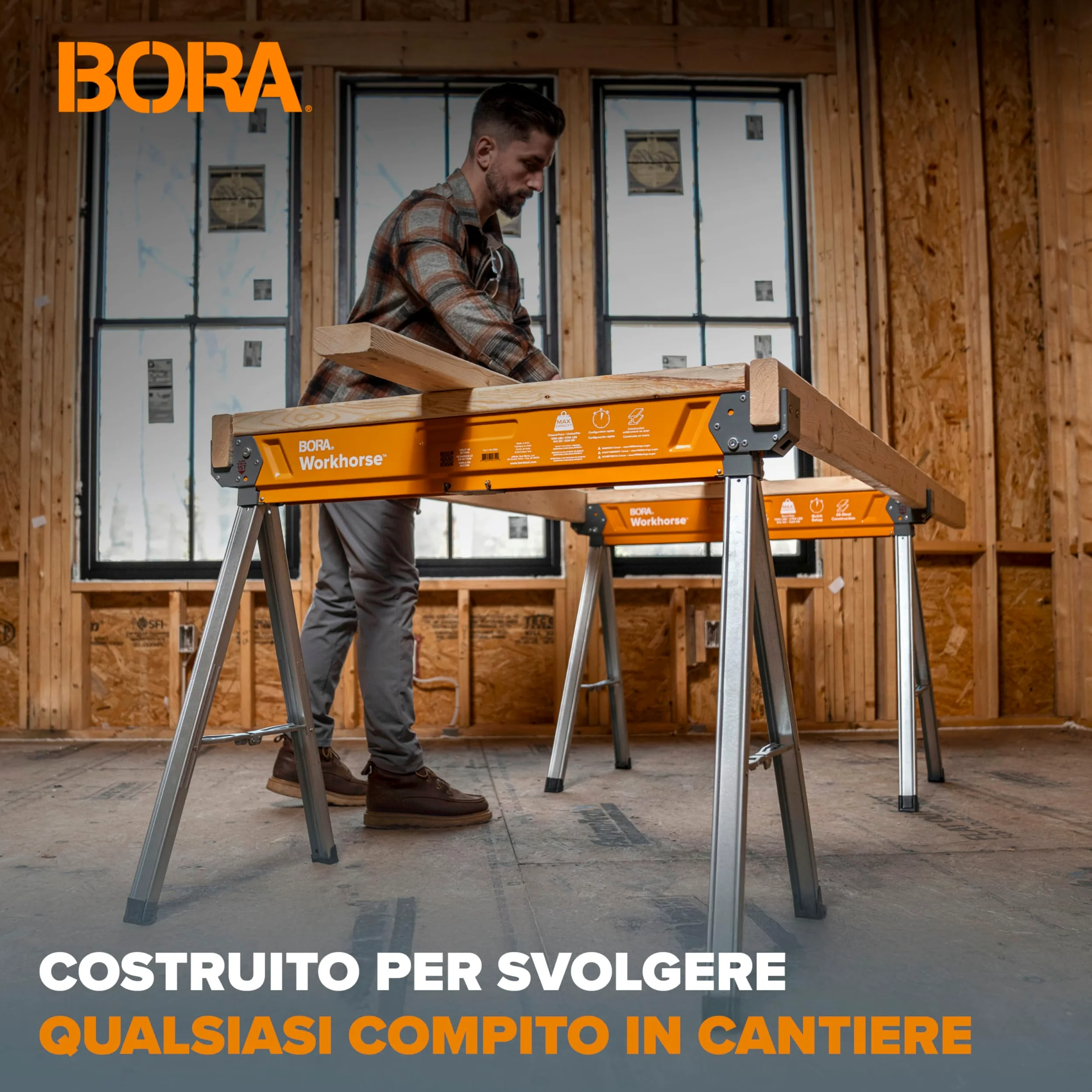 BORA Workhorse PM-3350T – Coppia Cavalletti da Lavoro Pieghevoli in Acciaio, 612 kg per Cavalletto, Uso Professionale