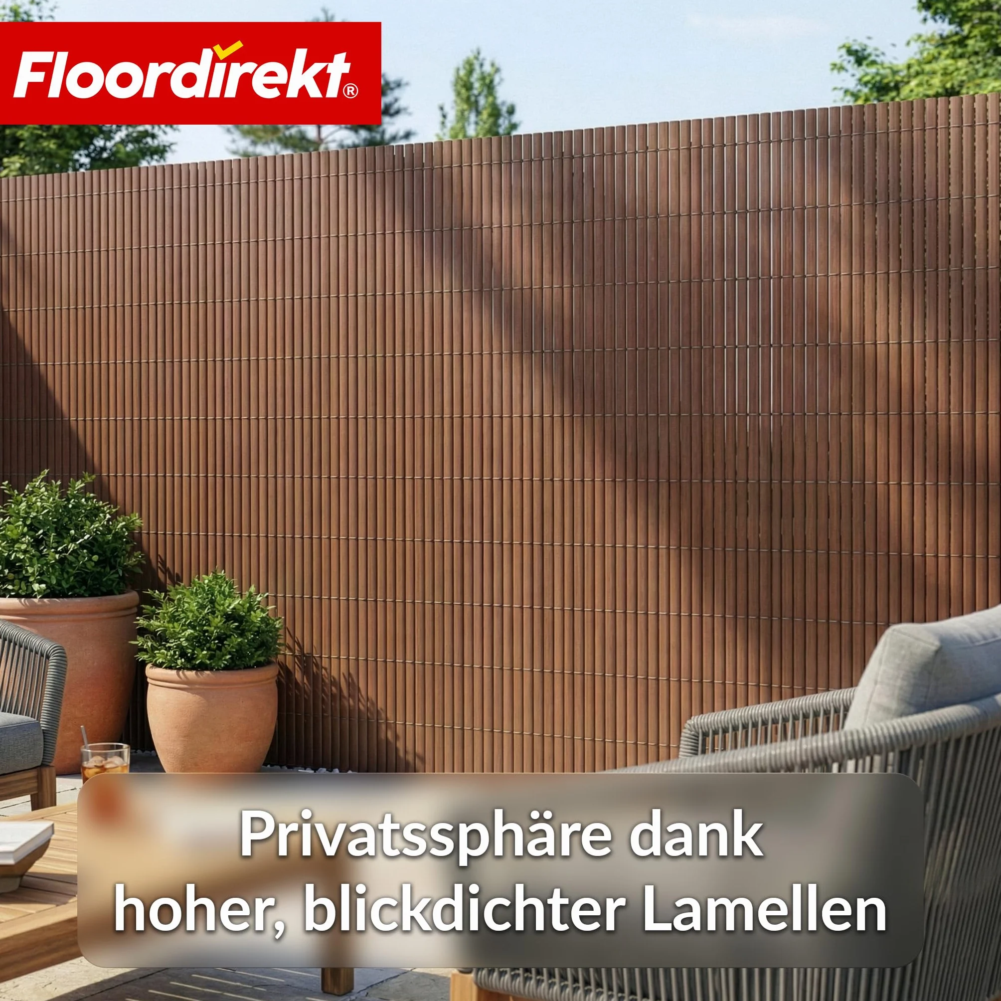 Floordirekt | Recinzione in PVC, paravento per privacy da giardino, piscine, balcone, terrazza, decorativo in PVC, resistente ai raggi UV, intemperie, antivento, 200 x 300 cm - Marrone