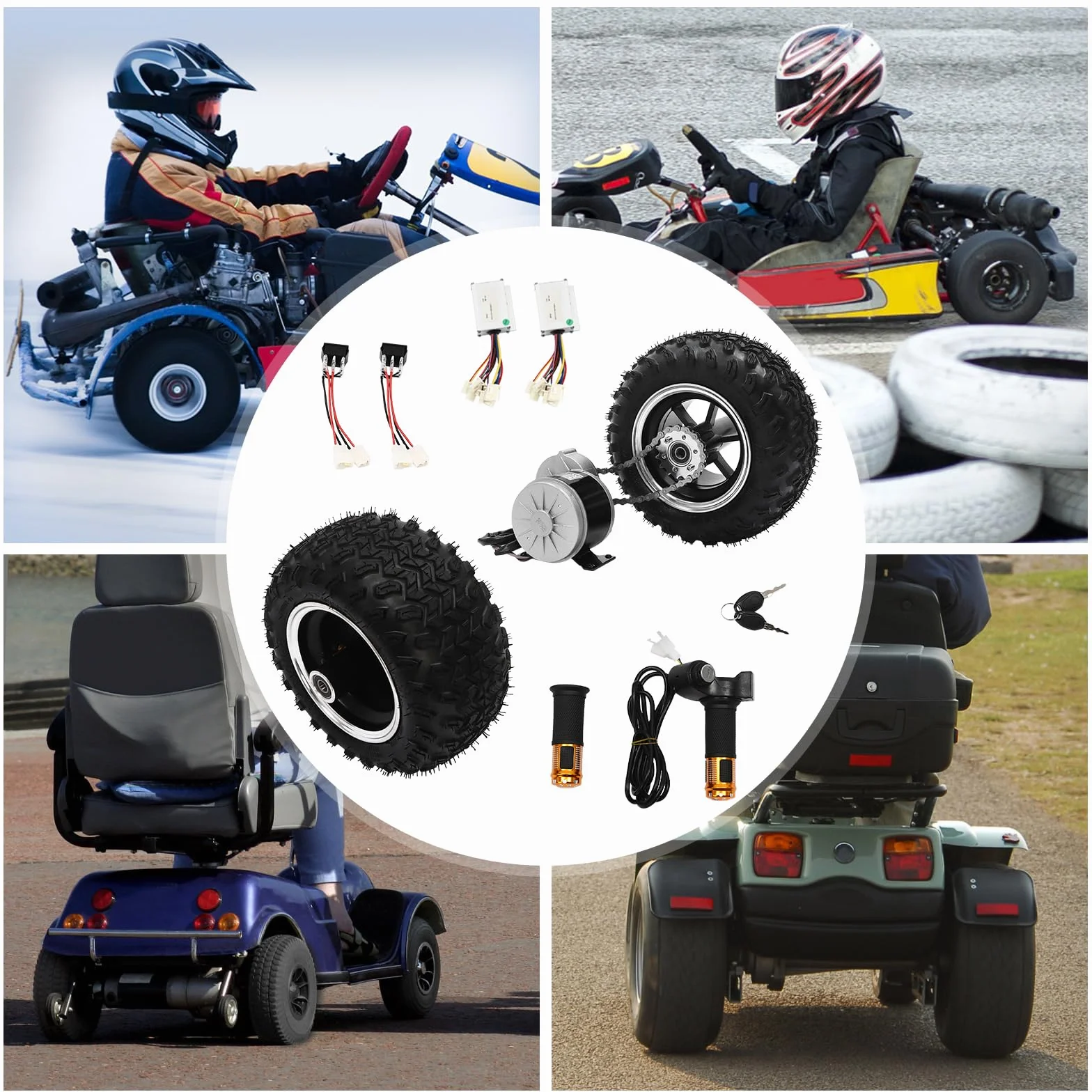 Kit motore elettrico 24 V 250 W Dual Drive Go Kart motore elettrico 6,21 Km/H kit di conversione elettrica Gokart 10 pollici Air Wheel Electric Conversion Kit 0,8 N.M doppia ruota per rullo da