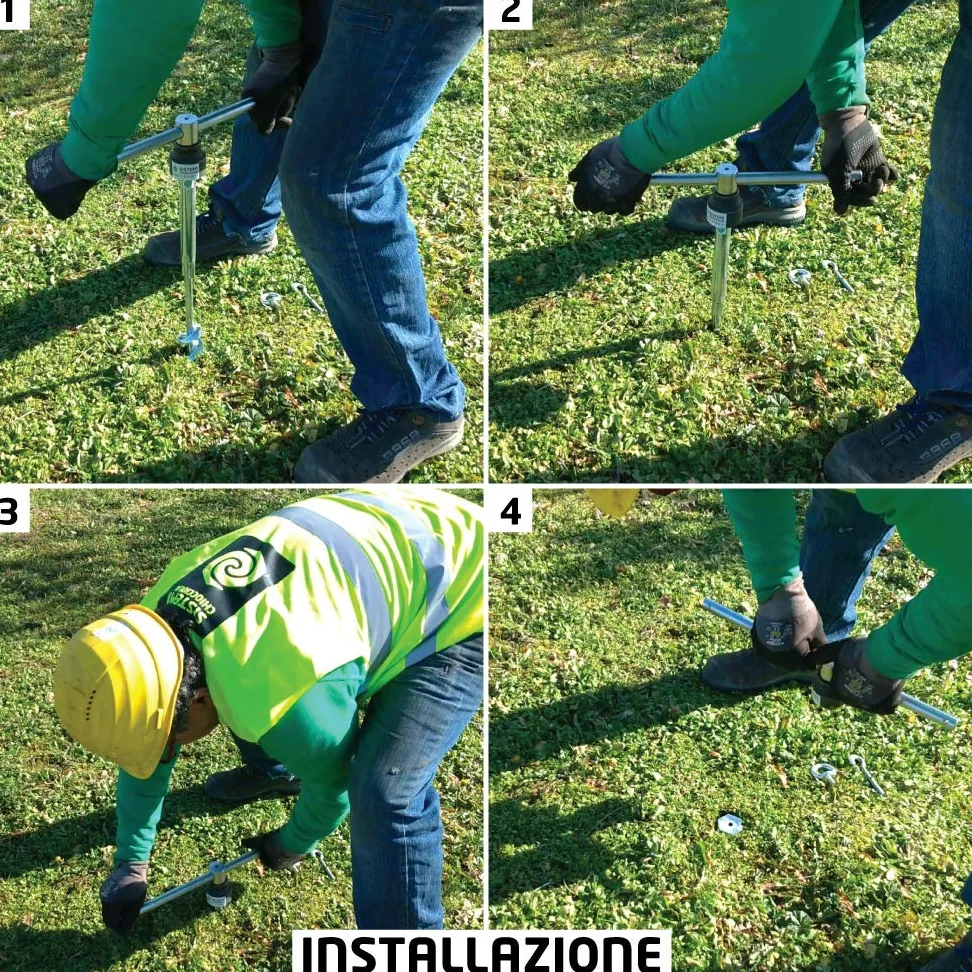 Viti per terreno T-BLOCK - Kit di 4 viti di ancoraggio a terra per gazebo e arredo da giardino. Ecologici, L 38 cm Ø 28-14 esagono da 41 mm con punto fisso M10.
