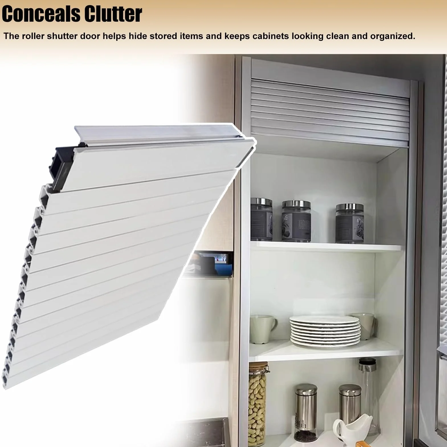 Porta a Soffietto da Interno Porta Scorrevole a Serrandina per Cucina, Bianca, Anta a Battente in Plastica ABS per Mobiletto, Anta Avvolgibile(46x86cm(18x34in))