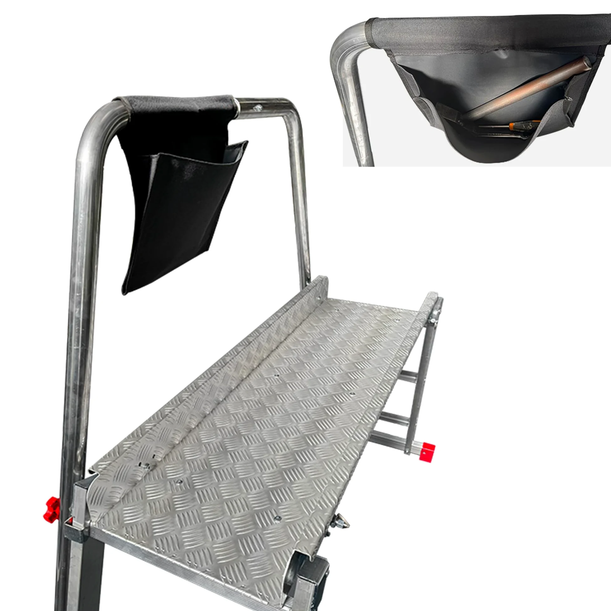 Faraone SGS3 Pedana di Lavoro Professionale in Alluminio a 3 Gradini – Pieghevole con Parapetto, Ruote e Stabilizzatori
