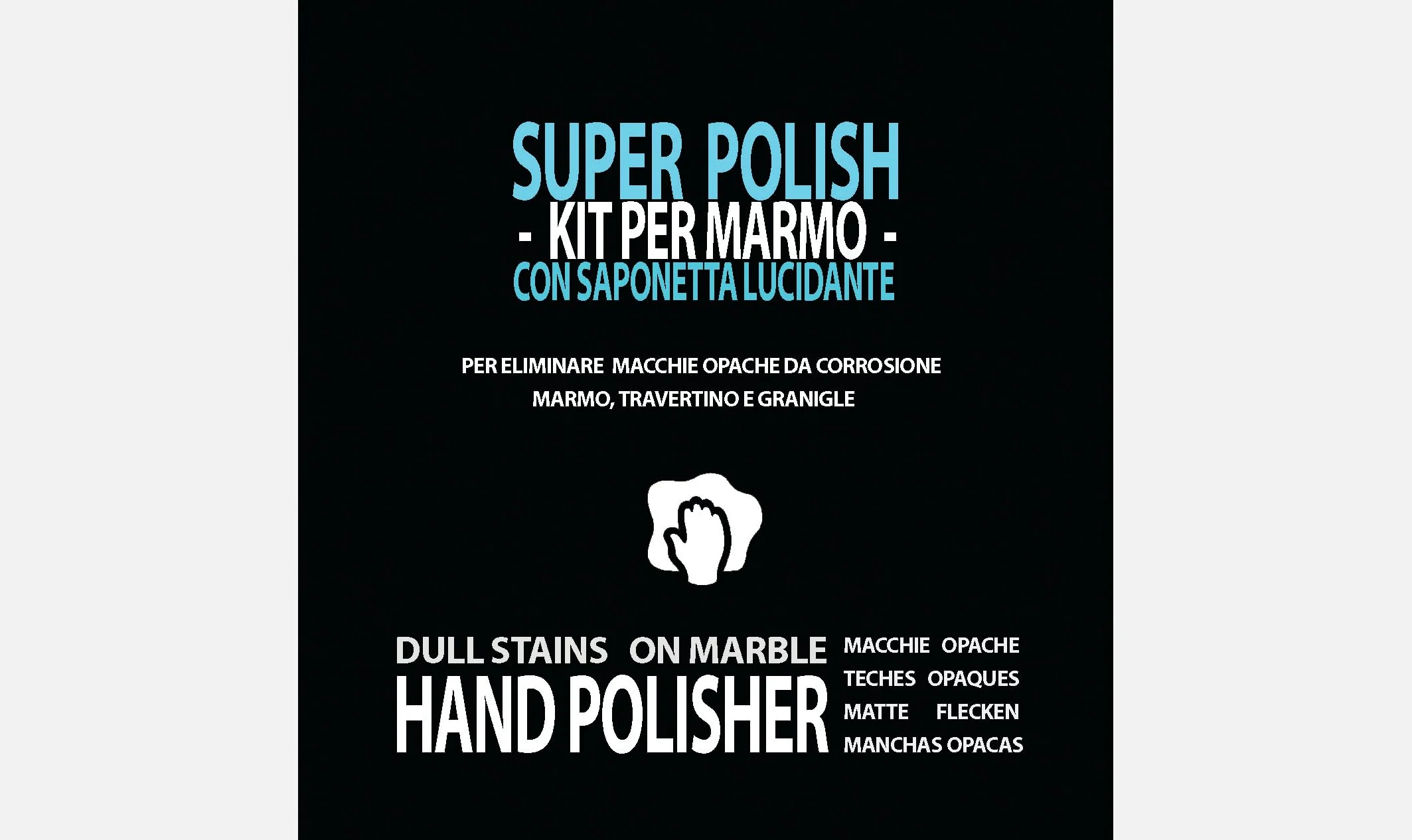 BMC SUPER POLISH kit universale per eliminare macchie opache di corrosione leggera su pietre naturali e di fabbrica, con tamponi diamantati finissimi e lucidante solido speciale per marmo