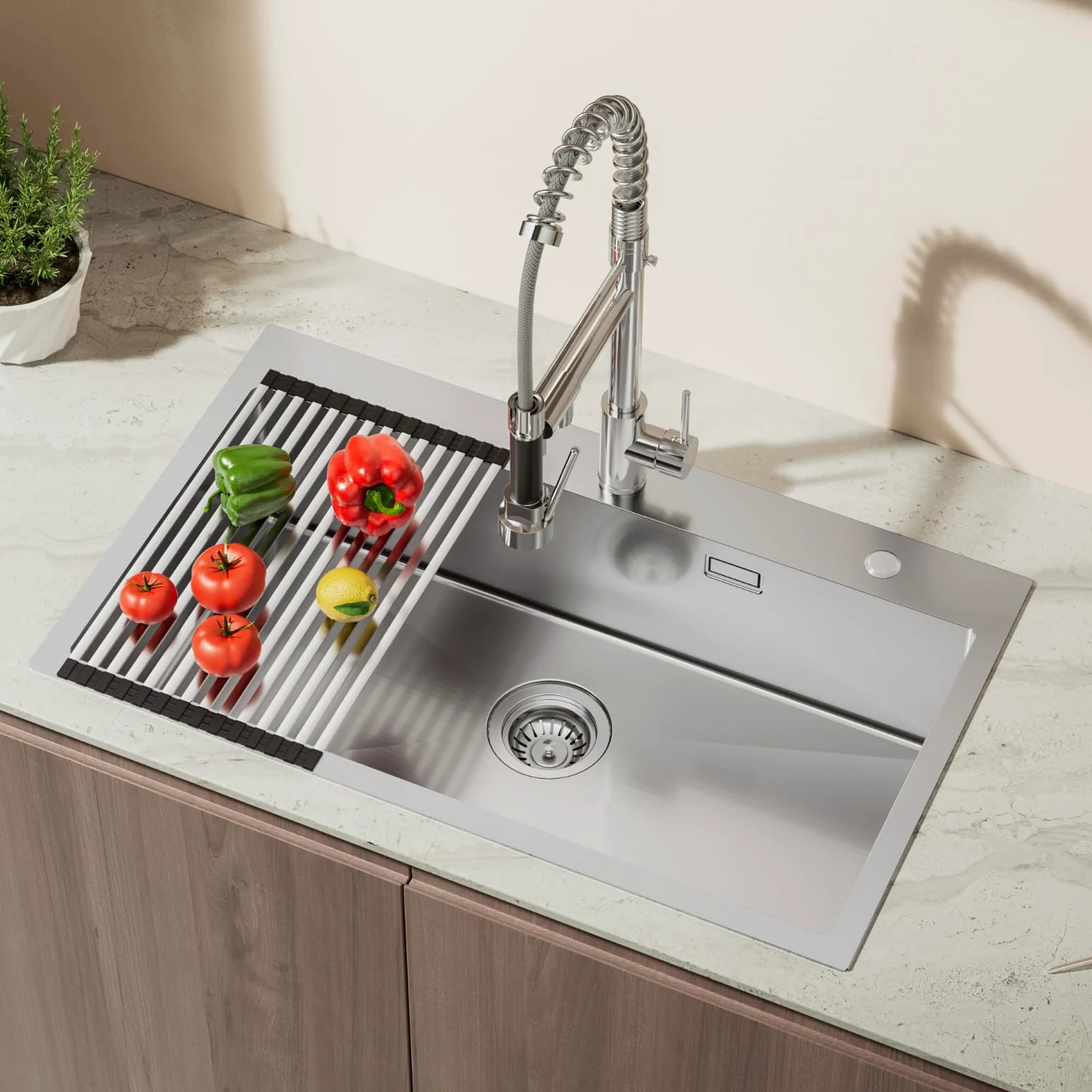 Auralum Lavandino Cucina 75 x 45 cm, Lavello Cucina 1 Vasca con Gocciolatoio, Lavabo Cucina Acciaio Inox da Appoggio con Troppopieno, Sifone e Set di Drenaggio