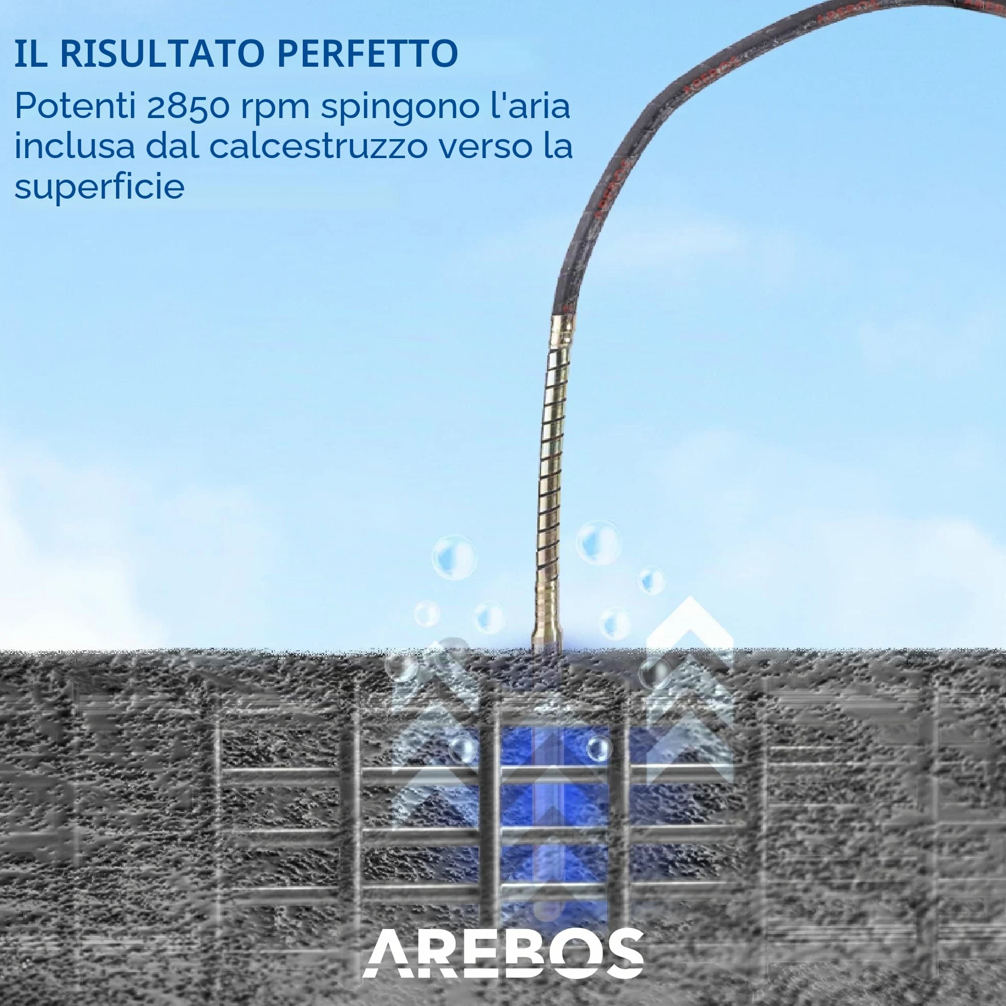 Arebos Vibratore per cemento | Vibratore per calcestruzzo 1500W | Vibratore ad immersione | Vibratore portatile per calcestruzzo | Ago vibrante per calcestruzzo | Vibratore interno per calcestruzzo