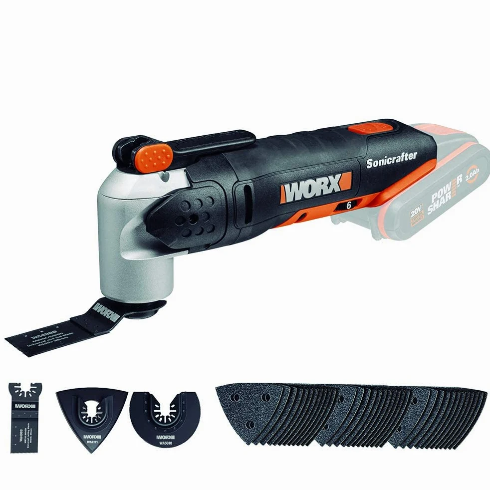 Worx WX678.9 - Multifunzione ad Oscillazione Sonicrafter a Batteria 20V, Velocità di Oscillazione 5.00-20.000/min., Angolo di Oscillazione 3.2° - Solo Corpo Macchina