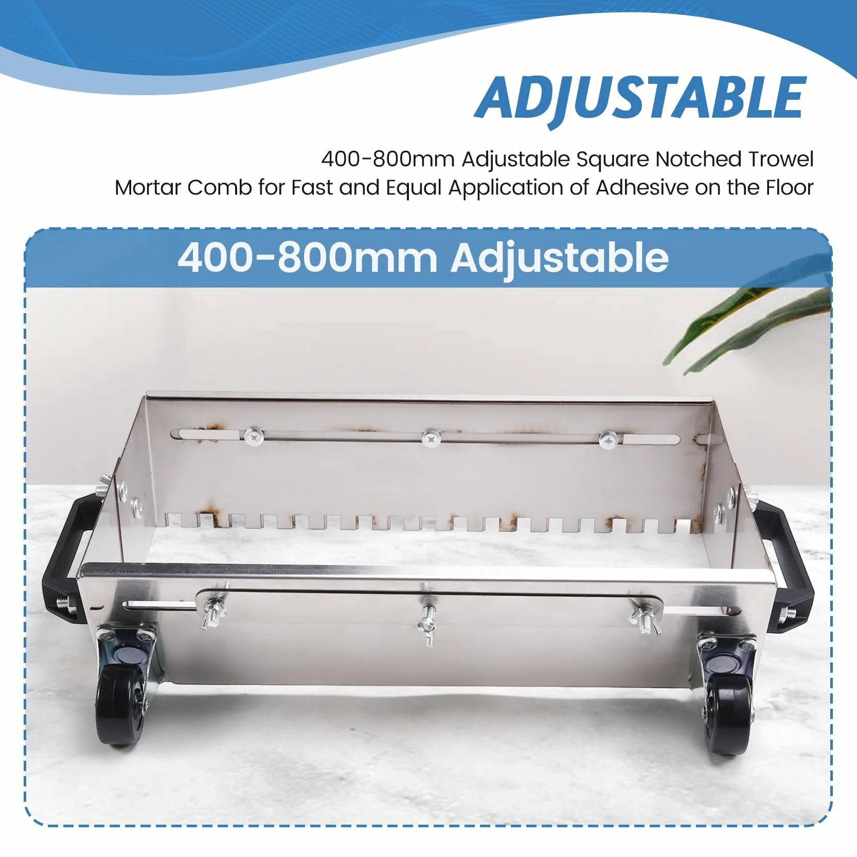 Osmond 400-800mm Pettine Quadro Regolabile per Malta con Denti per Una Rapida Ed Applicazione di Adesivo Pavimento