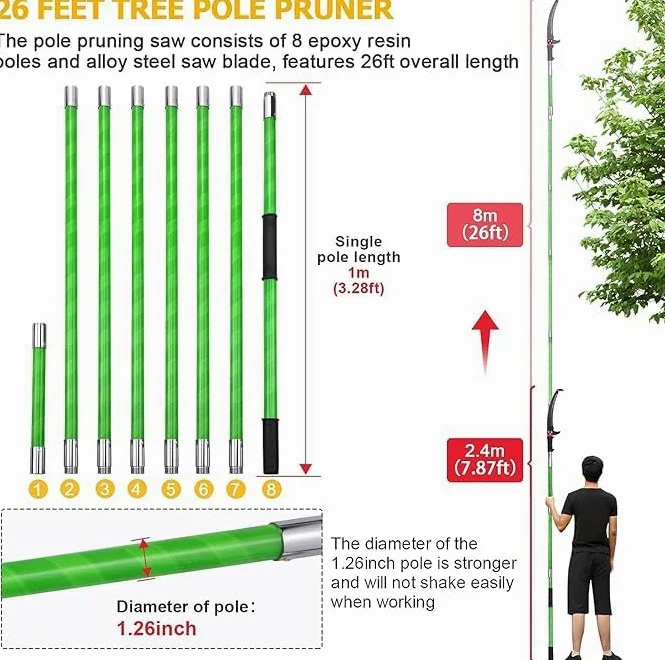 8M Sega Per Alberi Con Manico Telescopico,Cesoia Per Potatura Manuale,Regolabile in Altezza Attrezzi da Giardinaggio Altezza Per Segare e Cesoiare