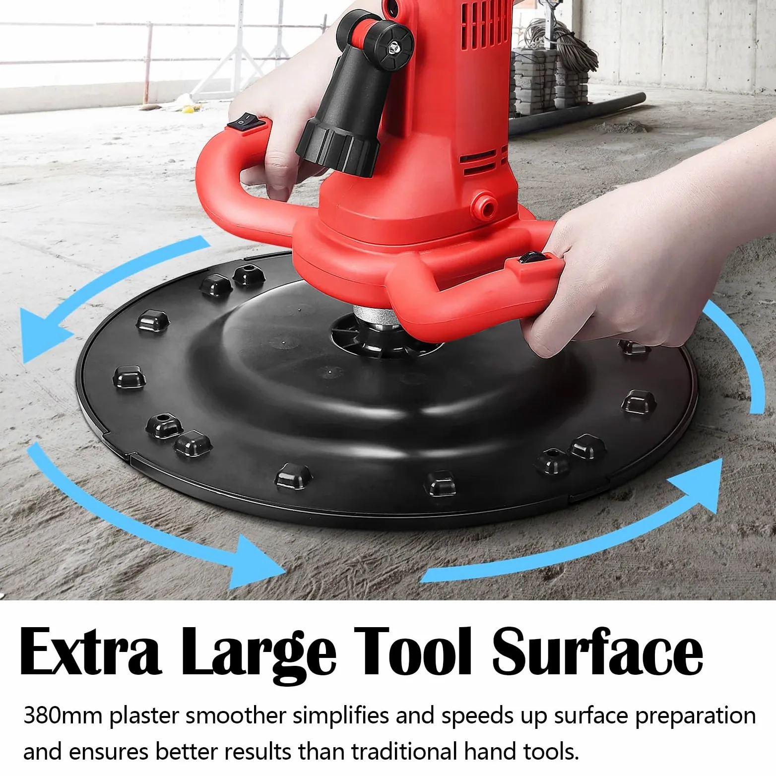 Levigatrice Per Intonaco, 2 In 1 Betoniera 1680W Levigatrice Elettrica con Asta Telescopica Per Muri 6 Velocità Mola Ø380 mm Illuminazione LED Malta Cementizia Per Calcestruzzo Frattazzo Intonacatrice