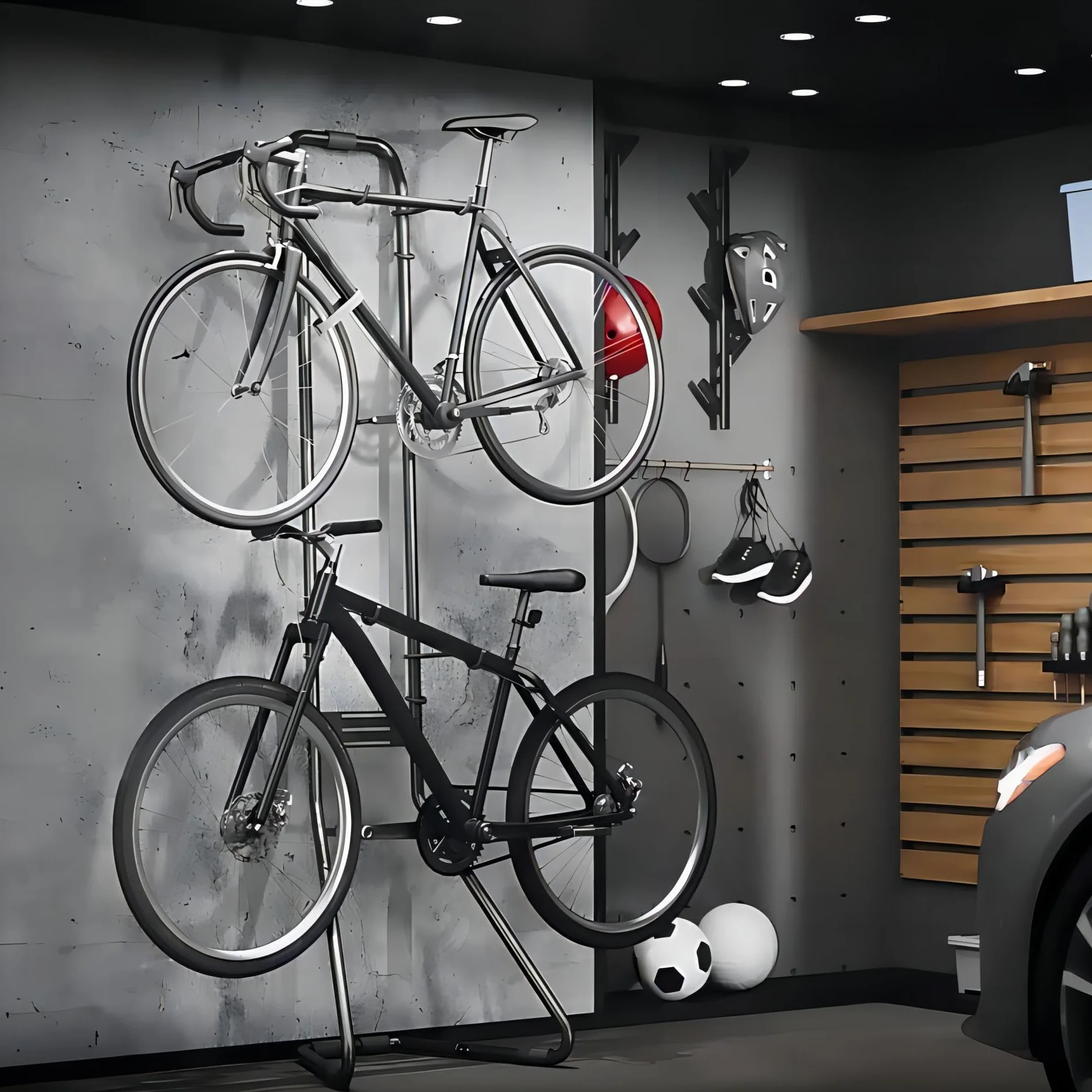 Mimoke Portabiciclette per 2 Bici Portabiciclette da Garage Completamente Regolabile a Gravità per Bici da Strada, MTB e Ibride