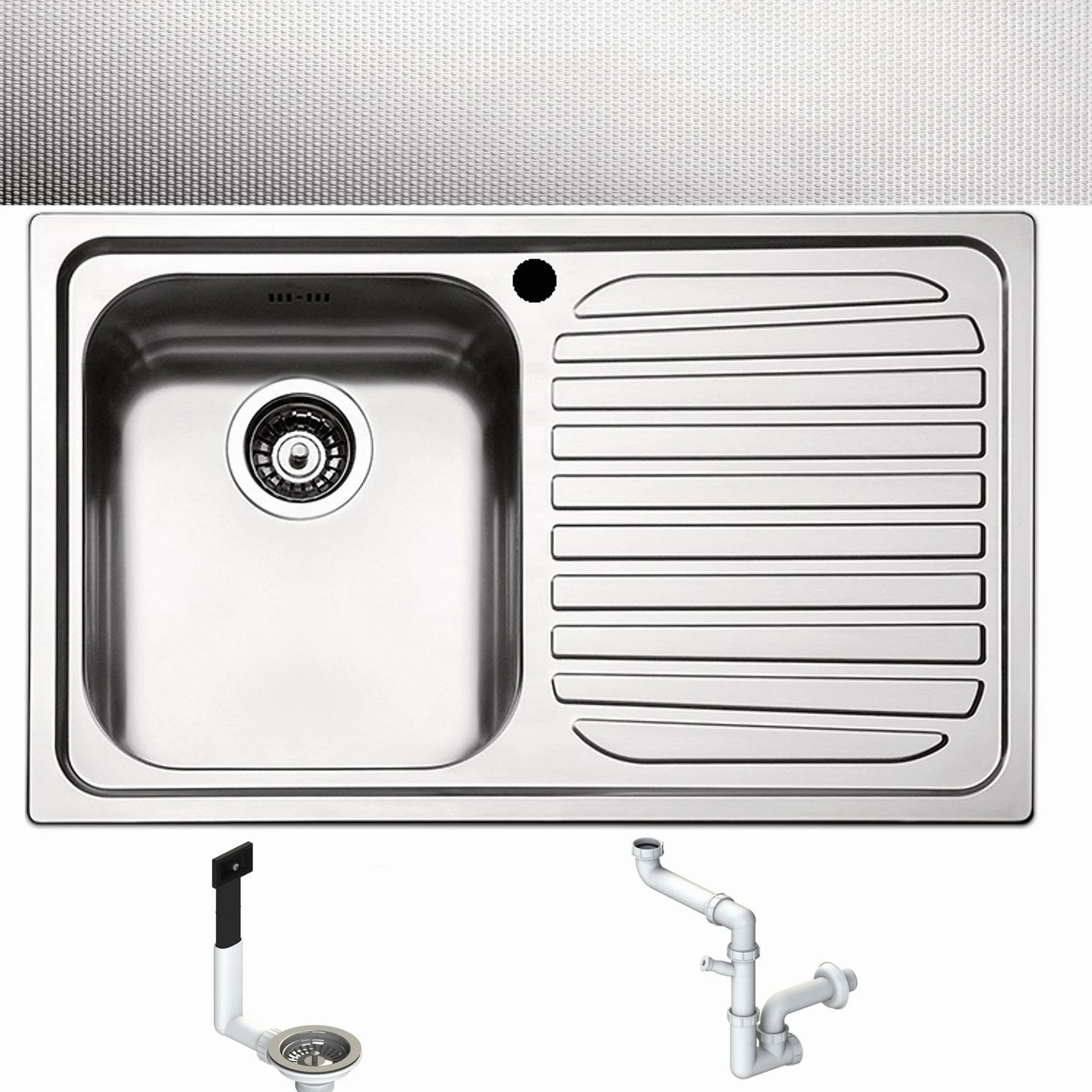 LG791RVSA ● Lavello Incasso Cucina FHULLER Mod.LAGUNA 79x50 1 Vasca Sinistra e Gocciolatoio Destra, Spessore Acciaio 7/10 con Vasche Profonde H 19,4 Ralizzato in Acciaio Inox Antigraffio Made in Italy