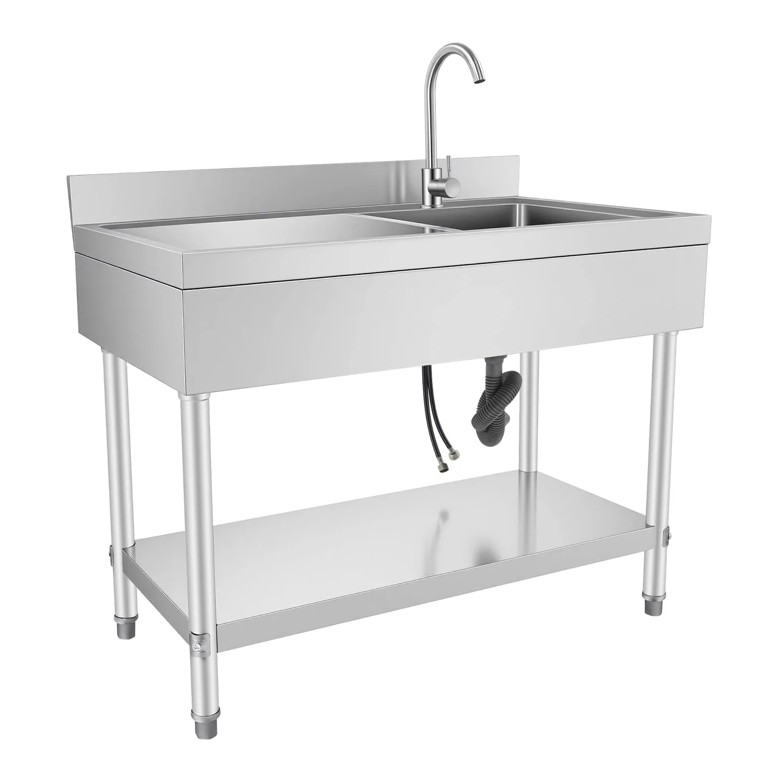 Lavelli da cucina commerciali 100 x 60 x 80 cm, in acciaio inox con capacità di carico 300 kg. Lavello in acciaio inox spazzolato con 1 vasca (a destra) con rubinetto, tubo di scarico, filtro per
