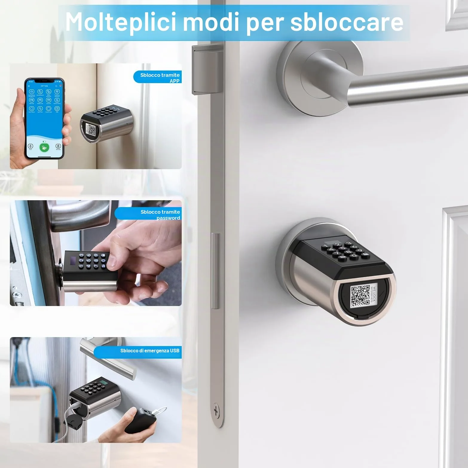 WE.LOCK PB Serratura Smart,serratura porta blindata con password e Bluetooth APP,serratura elettronica wifi,smart lock facile da installare
