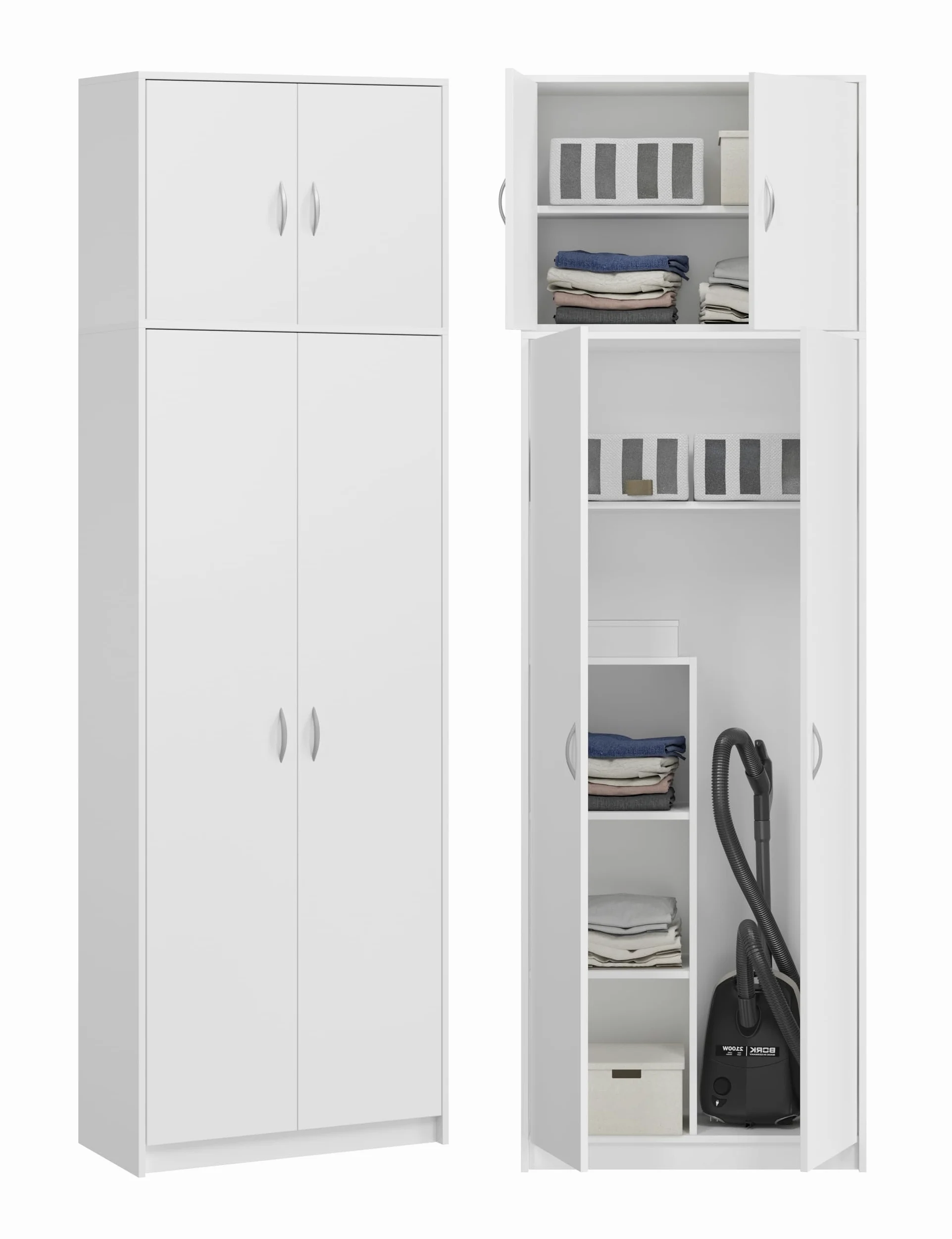 Mobile alto multiuso per scopa, pratico armadietto per aspirapolvere, 235 x 74 x 35 cm (Bianco)