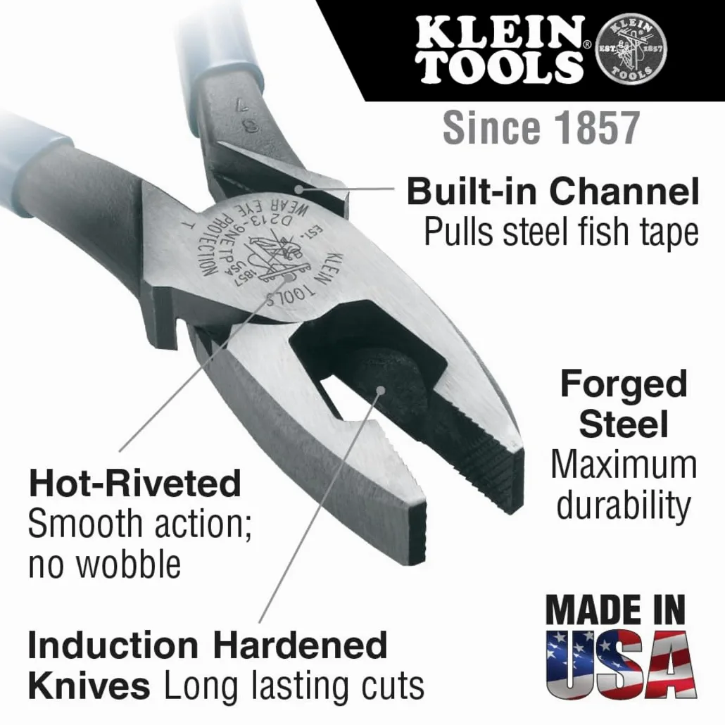 Klein Tools Journeyman J2000-9NETP Pinza per estrazione cavi Journeyman da 22,9 cm, realizzata negli Stati Uniti, da taglio laterale per impieghi gravosi