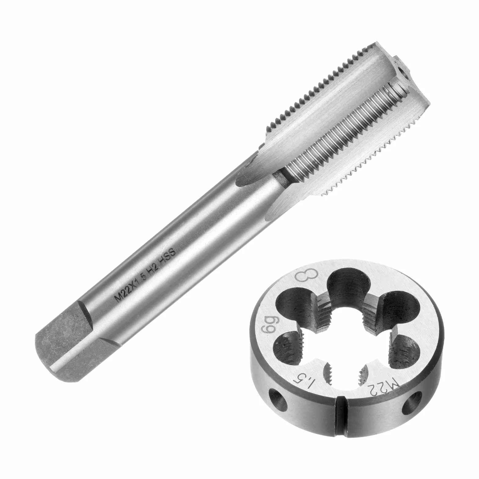 QUARKZMAN Set di 2pz Maschio e Filiere, Metrico M22 x 1.5 Maschio Filettatura e Filiere Rotondo, Kit di Attrezzi per Filettatura e Maschiatura per Riparazione di Dadi Viti