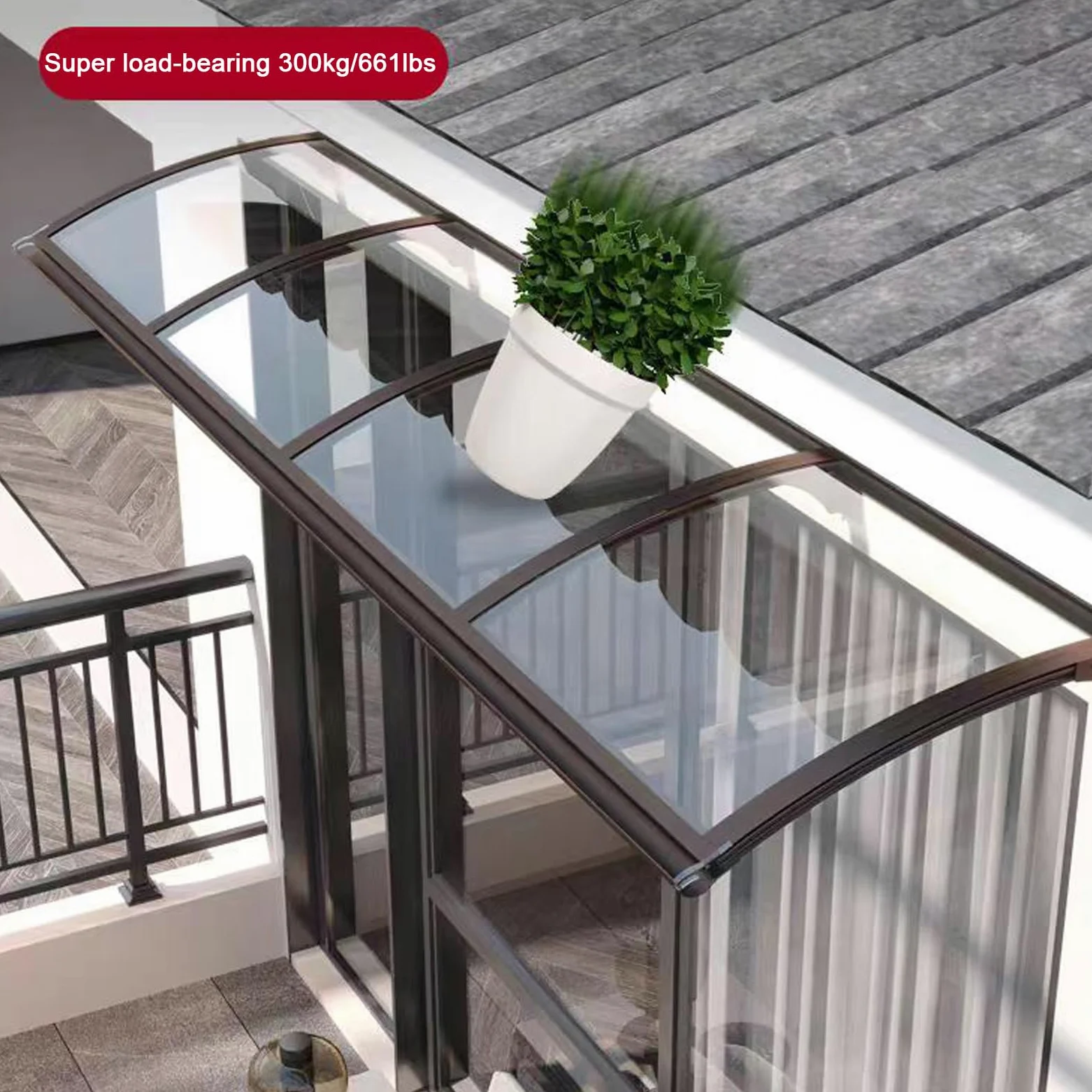 Pensilina Tettoia per Porta Balcone Esterno,Tenda da Veranda Pensilina in Policarbonato e Alluminio, Tendalino per Finestra Antivento Resistente ai Raggi Uv,con Accessori (45x150cm/18"x59")