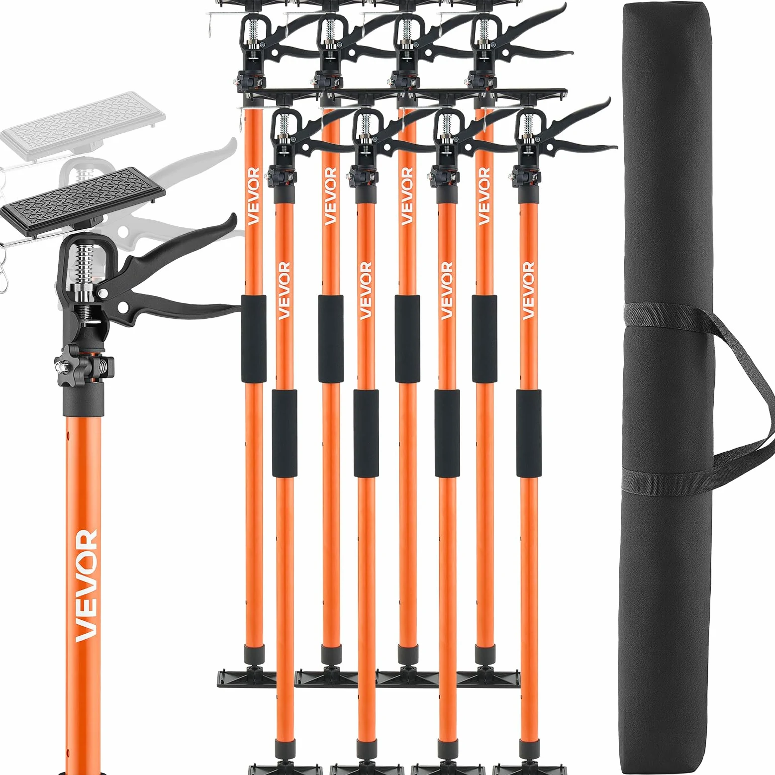 VEVOR Asta Supporto per Martinetto Installazione Armadietti, Confezione da 8, Asta di Supporto Telescopica Acciaio da 116-290 cm, Regolabile a 3 Capacità max. 70 kg per Sollevamento di Cartongesso
