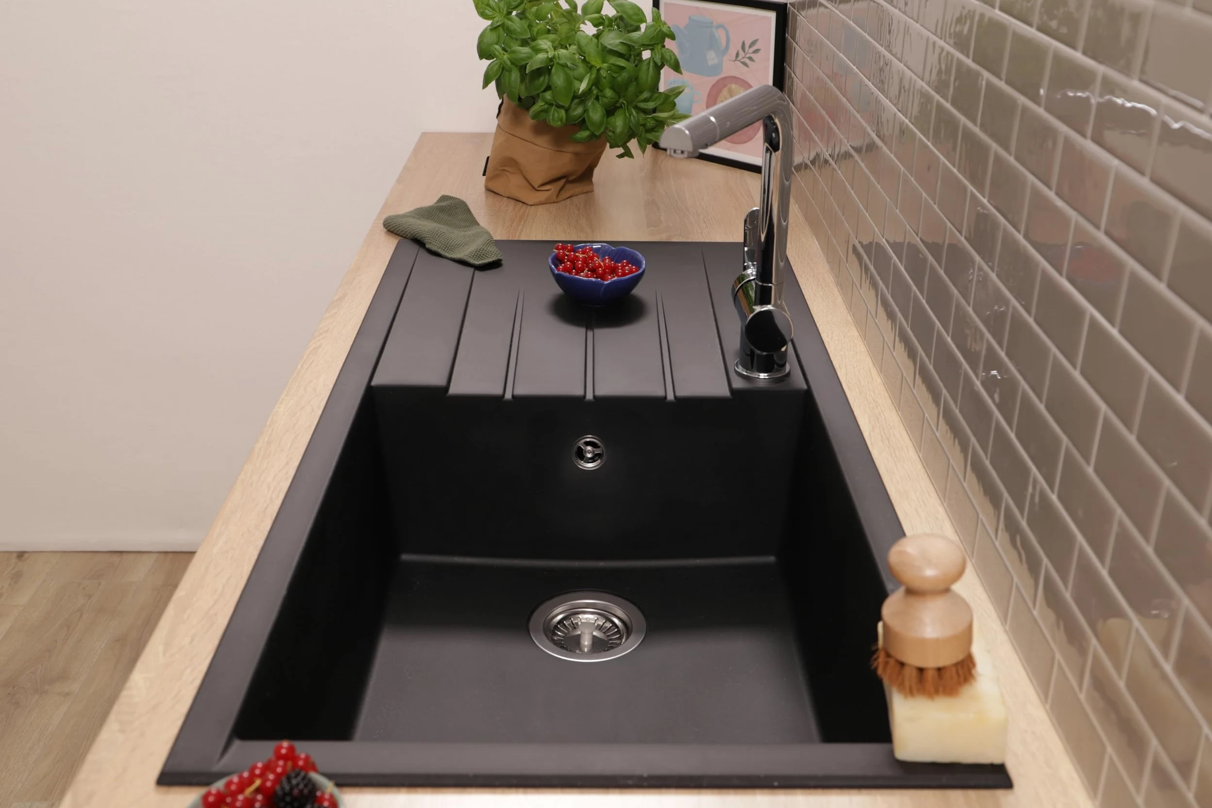 Respekta Houston Lavello in Mineralite nero/Lavello da incasso a 1 vasca da 100 x 50 cm/Lavello adatto a mobili sottolavello a partire da 60 cm di larghezza / HOUSTON100X501BS