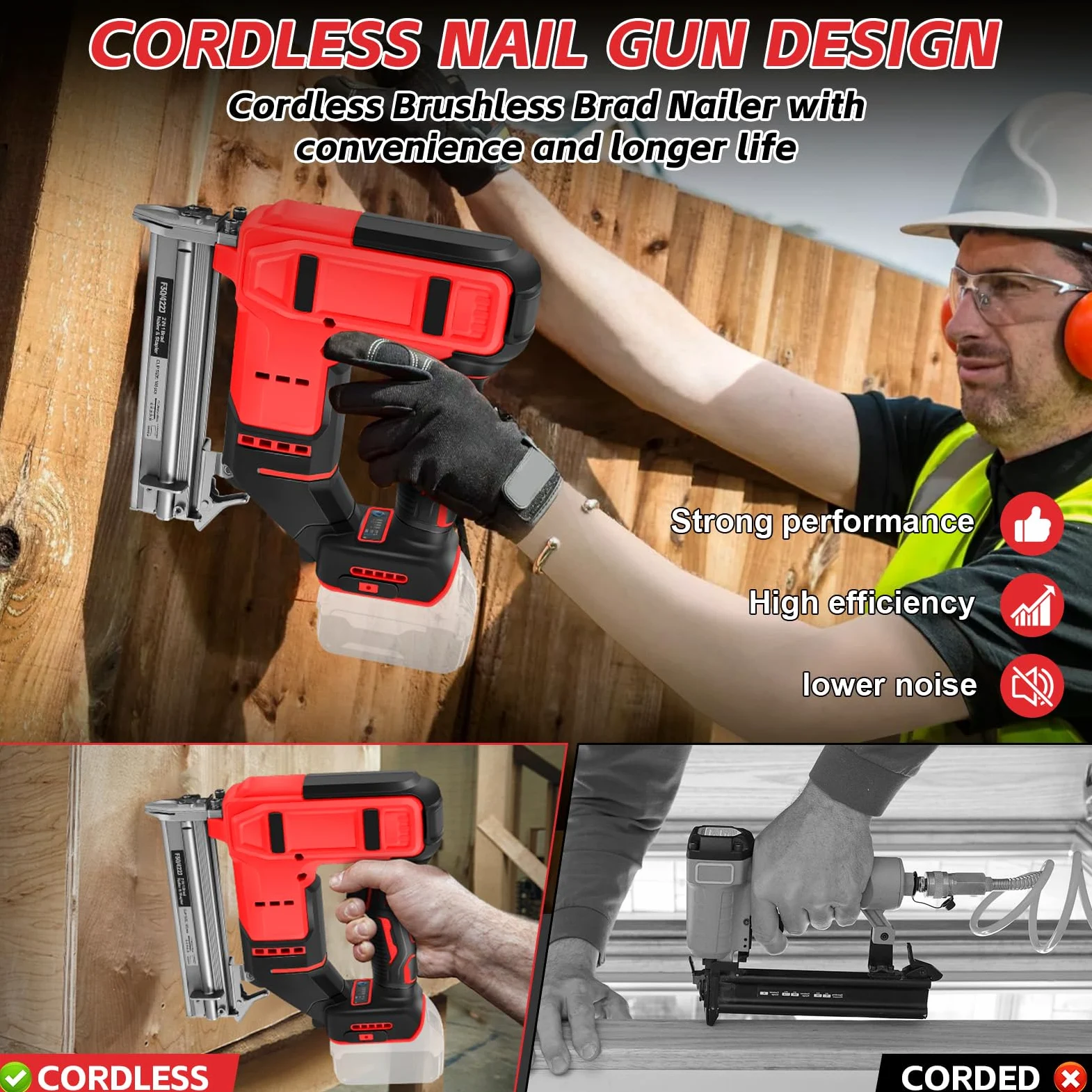 Set di chiodatrici a batteria da 18 GA, compatibile con Milwaukee 18 V, 2 in 1, pistola per unghie senza spazzole, con 500 chiodi e 500 staffe, per fai da te, lavorazione del legno