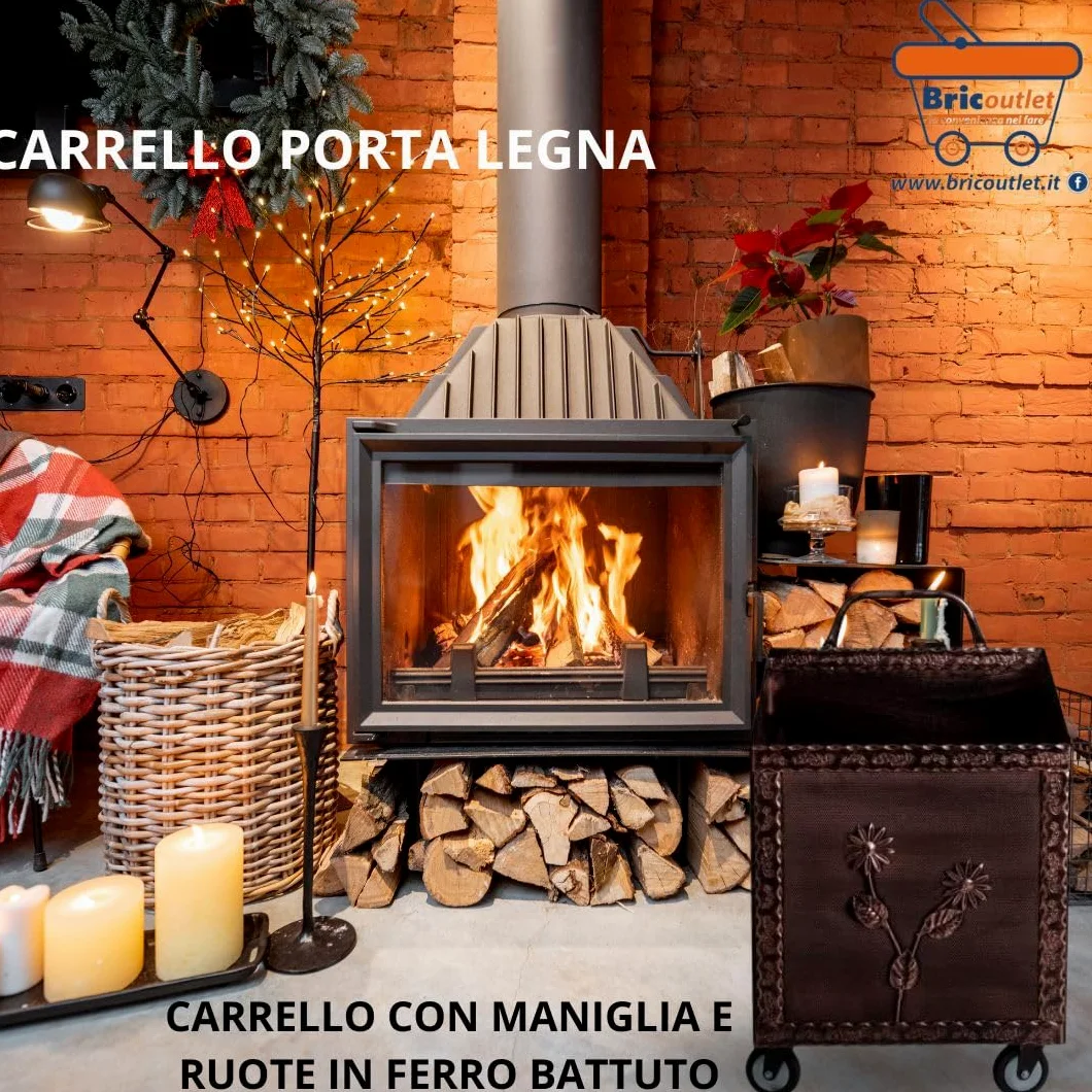 Bricoutlet Carrello Porta Legna Ferro battuto con ruote 43x37x72H cm (RAME)