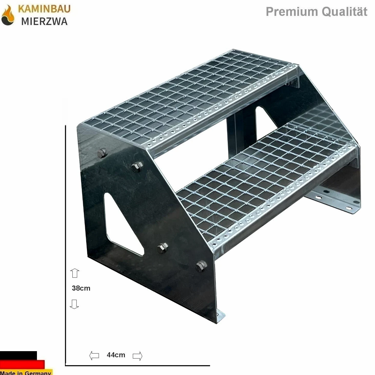 Scale con griglia in acciaio Premium 2 Gradini Scala autoportante Completamente zincata - Dimensioni (L x L x H) 44cm x 80cm x 38cm Resistente alle intemperie e alla corrosione