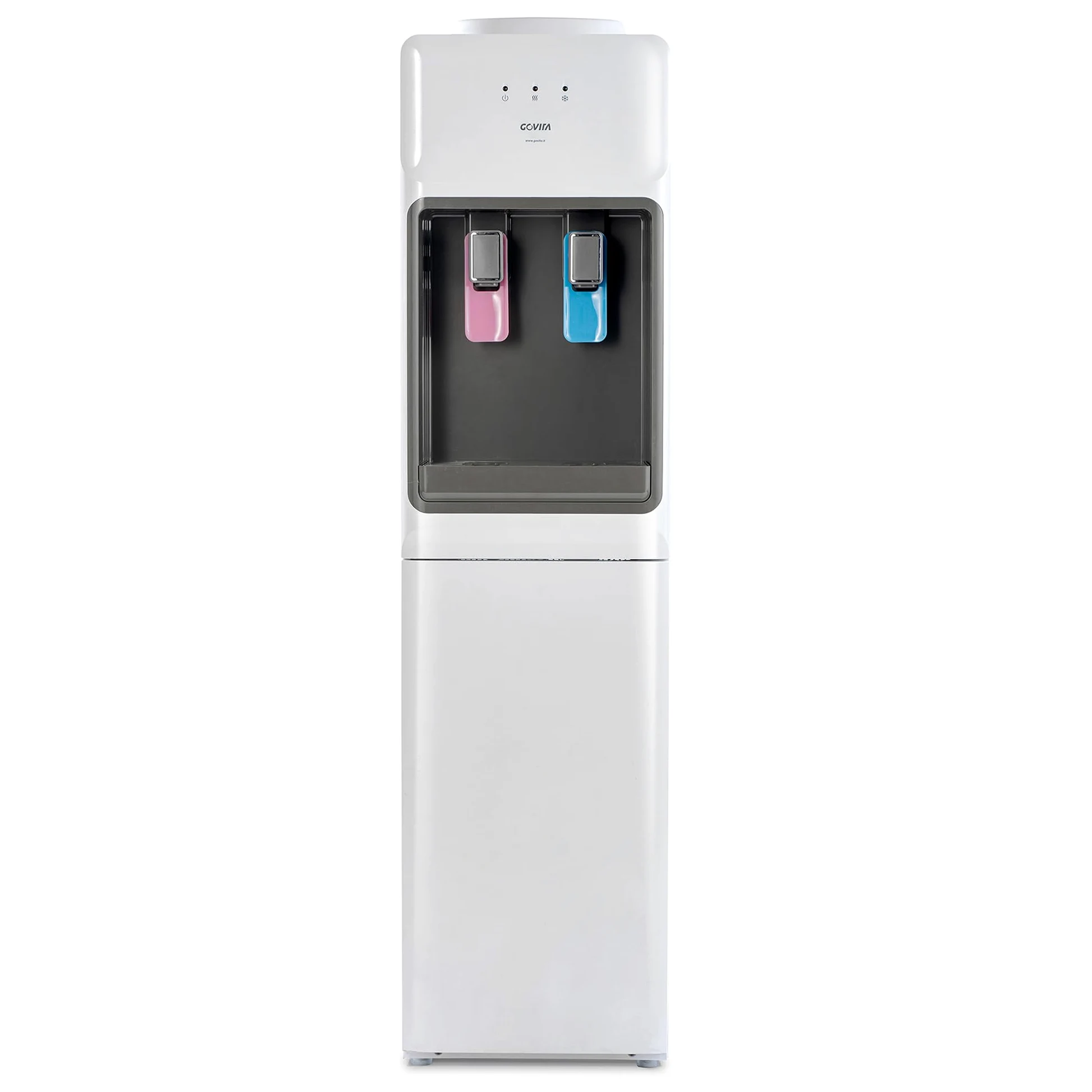 GOVITA - Dispenser Acqua a Colonnina a Boccione 18L – Erogatore Acqua Fredda Calda e Ambiente con Compressore – Distributore Acqua Refrigerata per Casa e Ufficio - con portabicchieri
