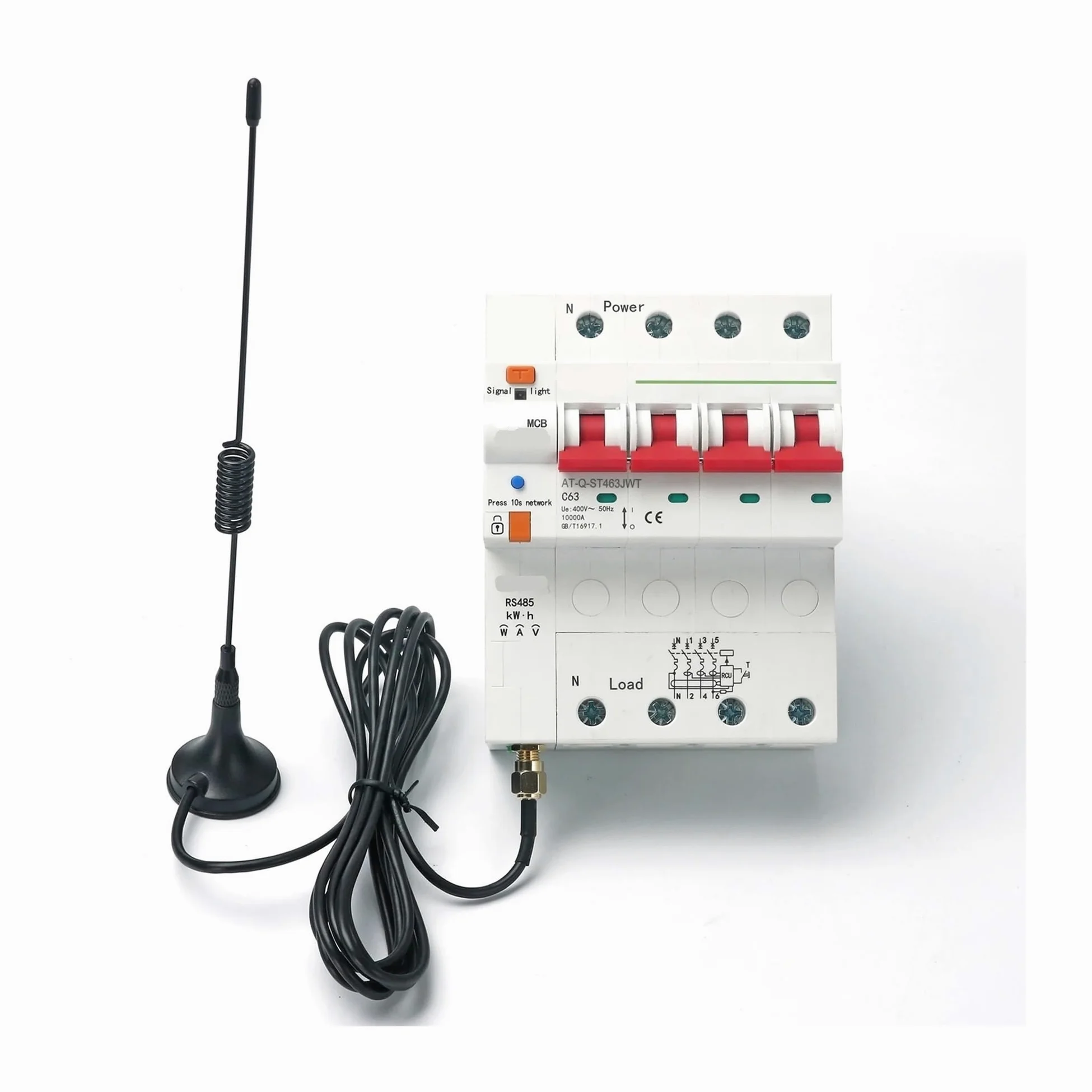 Contatore di energia RCBO trifase 4P, relè Interruttore di Circuito con Protezione dalle perdite, 63 A