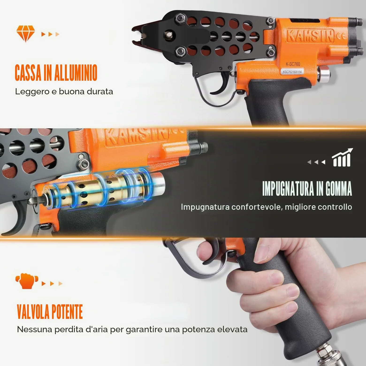 KAMSIN K-SC760 Pistola pneumatica ad anello a C, calibro 16, Diametro di chiusura di 3,0 mm Strumento di pinza per anelli di maiale a risparmio di manodopera per gabbie