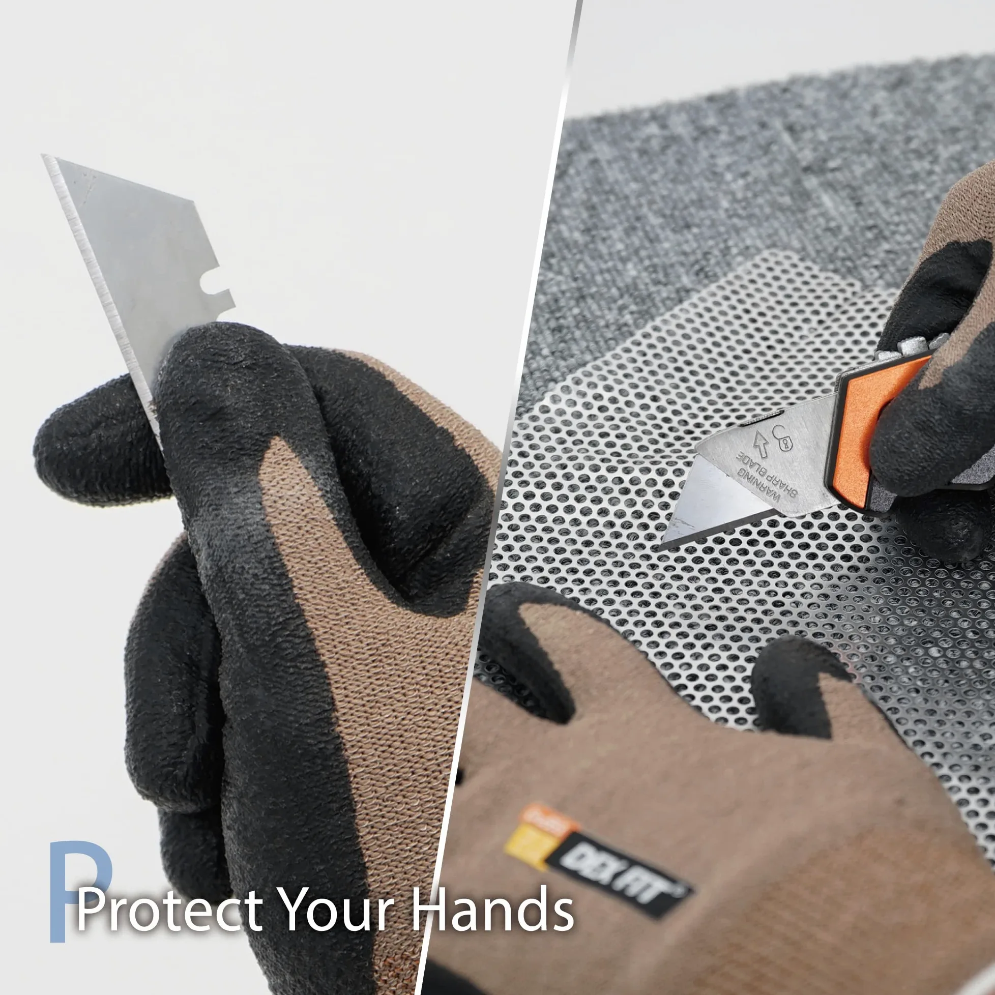 DEX FIT Cru553 Guanti Anti Taglio Livello 5-3D Fit, Presa Antiscivolo in Nitrile, Leggeri e Traspiranti, Resistenti, Touchscreen, Lavabili; Grigio 8 (M) 1 Paio