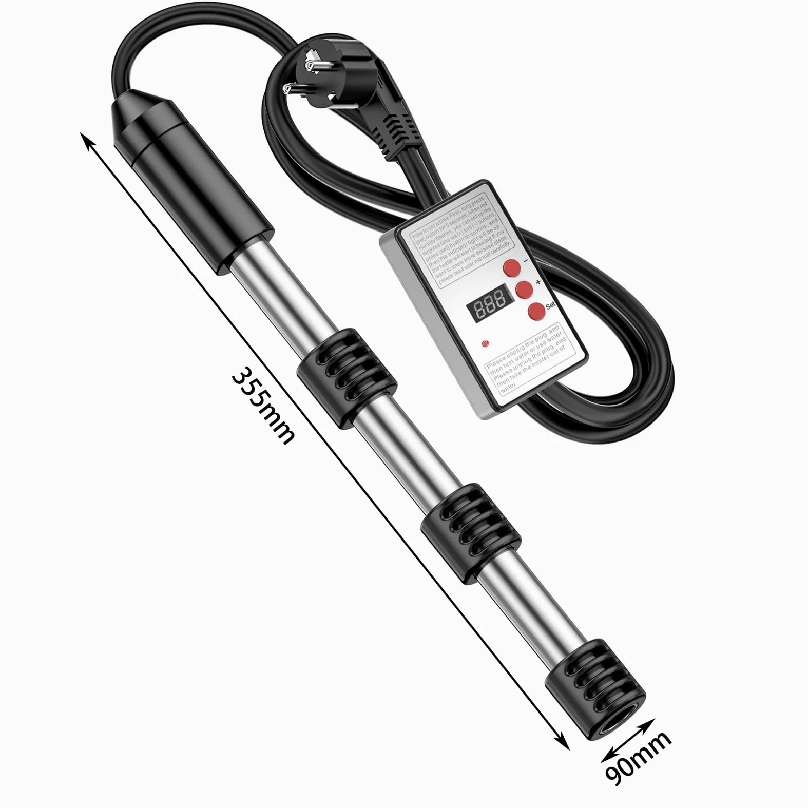 Scaldacqua a cartuccia 2500 W, scaldabagno elettrico sommergibile con termometro LCD digitale, riscaldatore sommergibile in acciaio inox, regolazione della temperatura per spegnimento automatico