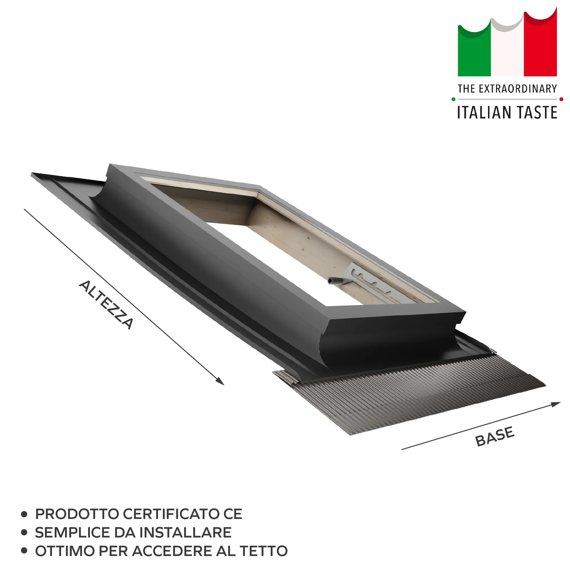 Emica - Lucernario apertura Vasistas in Alluminio | Linea Best Doppia Vetrata | Interno Legno Abete | Doppia maniglia 4 posizioni di Apertura (55x72 Base x Altezza)