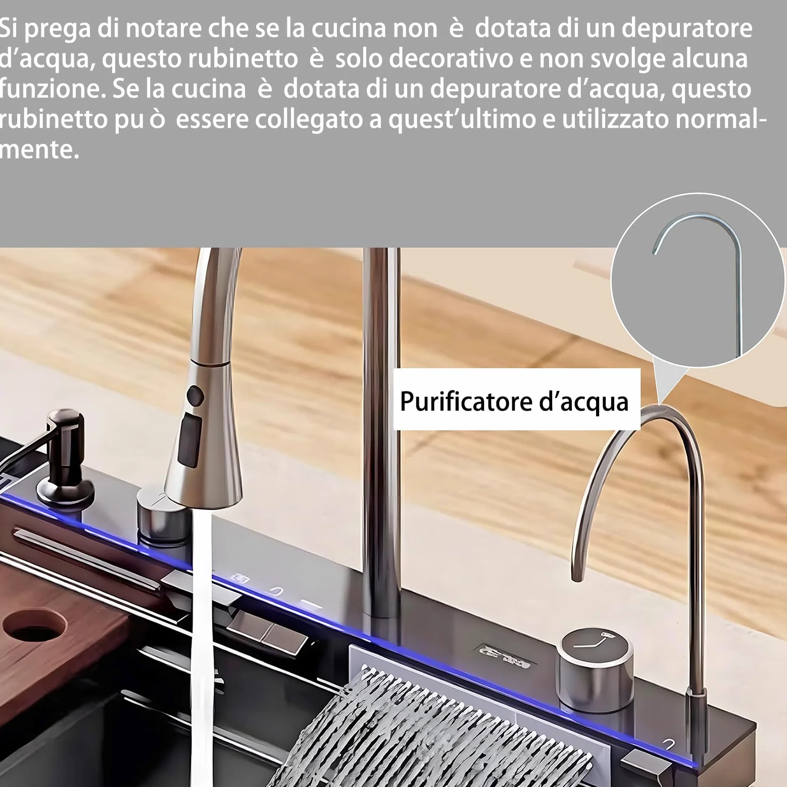 Nero Lavandino Cucina 1 Vasca Multifunzione Kitchen Sink Moderno Acciaio Inox Lavello Cucina Cascata, con Componente Di Drenaggio,Tagliere, Lavatazze, Dispenser di Sapone, Istruzioni (80x45x22cm)