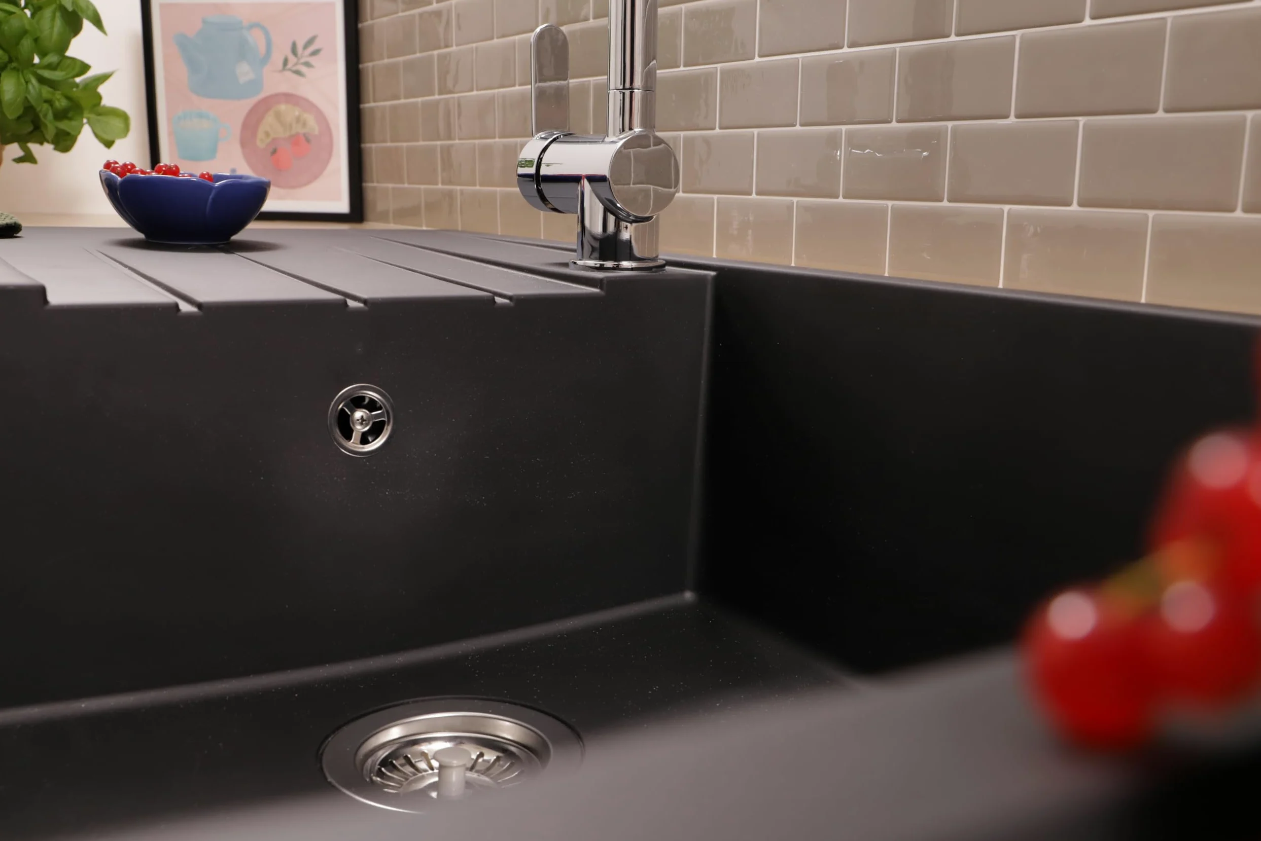 Respekta Houston Lavello in Mineralite nero/Lavello da incasso a 1 vasca da 100 x 50 cm/Lavello adatto a mobili sottolavello a partire da 60 cm di larghezza / HOUSTON100X501BS