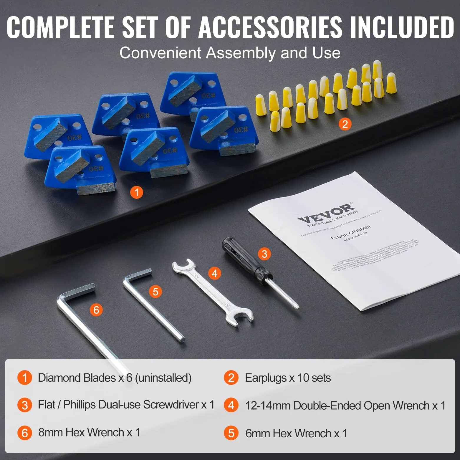 VEVOR Smerigliatrice Elettrica per Pavimenti in Cemento 250 mm Smerigliatrice con guida terra 3.0 HP Lucidatrice per Pavimenti, Smerigliatrice 2200W con Motore Brushless 1430 Giri/min Granito Marmo