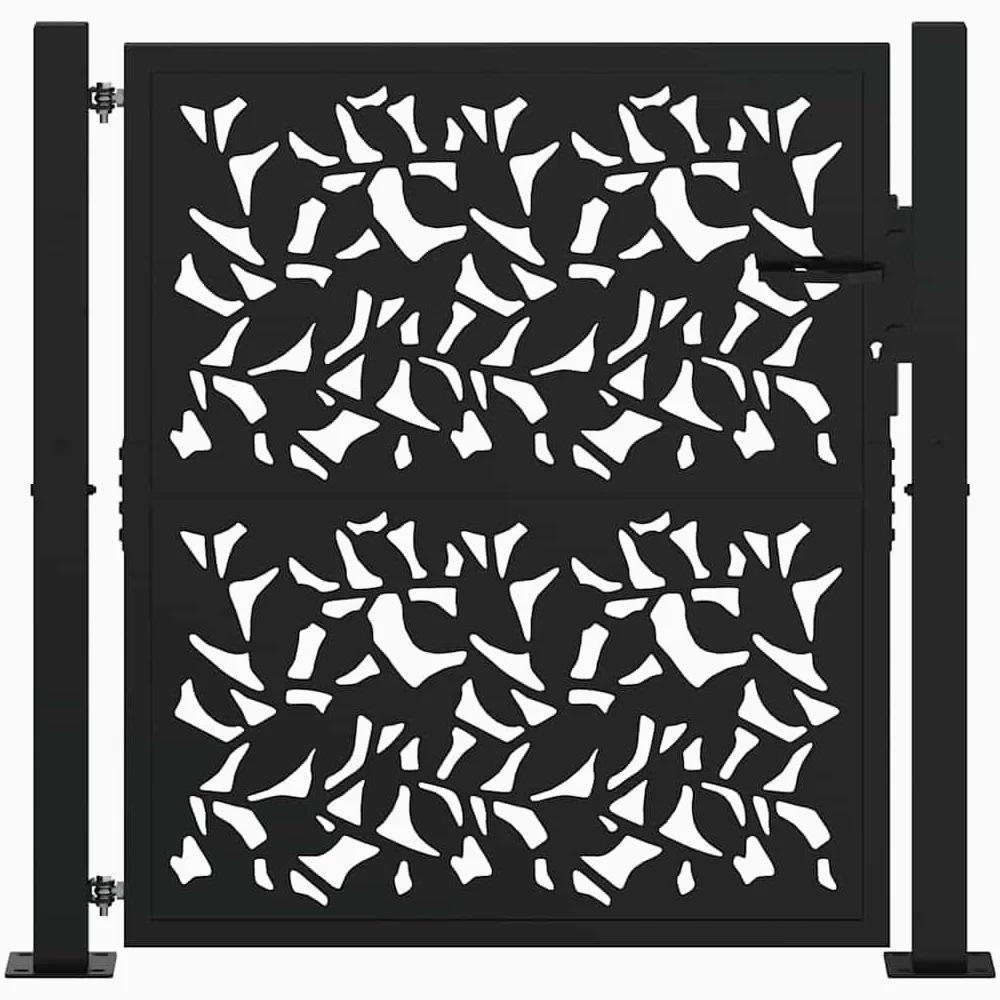 vidaXL Cancello Giardino Nero 100x100 cm in Acciaio Design a Foglia, cancello della Recinzione, cancello Esterno, cancello del Metallo
