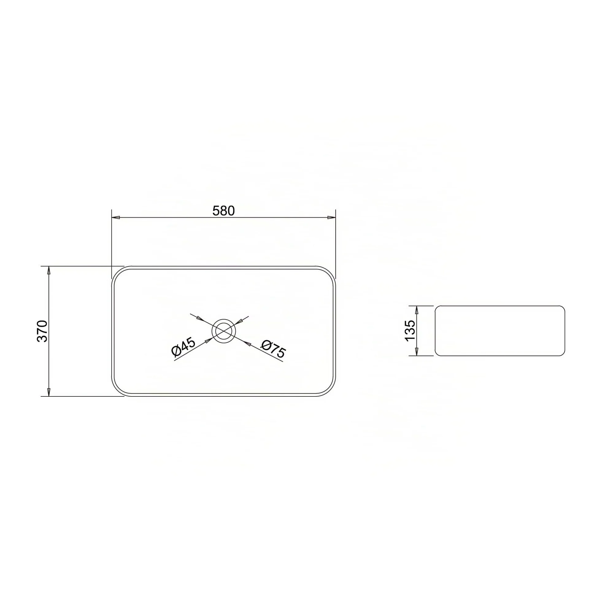 doporro Lavabo Bagno Rettangolare Lavabo da Appoggio in Ceramica Lavandino con Bordo Sottile 58x37x13,5 cm Bianco Lucido Lavamani Lavello senza Foro Rubinetto per Guardaroba Bagno Brüssel105D