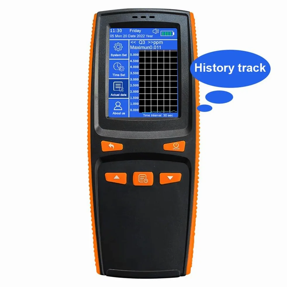 Rilevatore misuratore di ozono in tempo reale, analizzatore di ozono portatile con rilevamento di temperatura e umidità, misuratore di ozono con sensore intelligente portatile, schermo LCD da 2,8"
